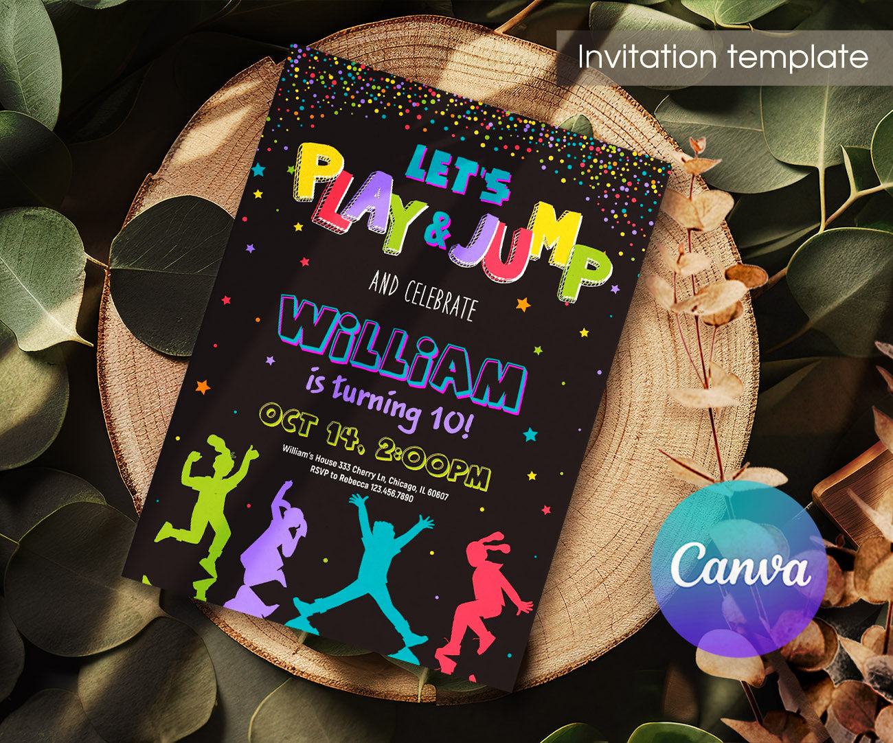 Trampoline Jump Party customizable invitation template | Share or Print | LJ925