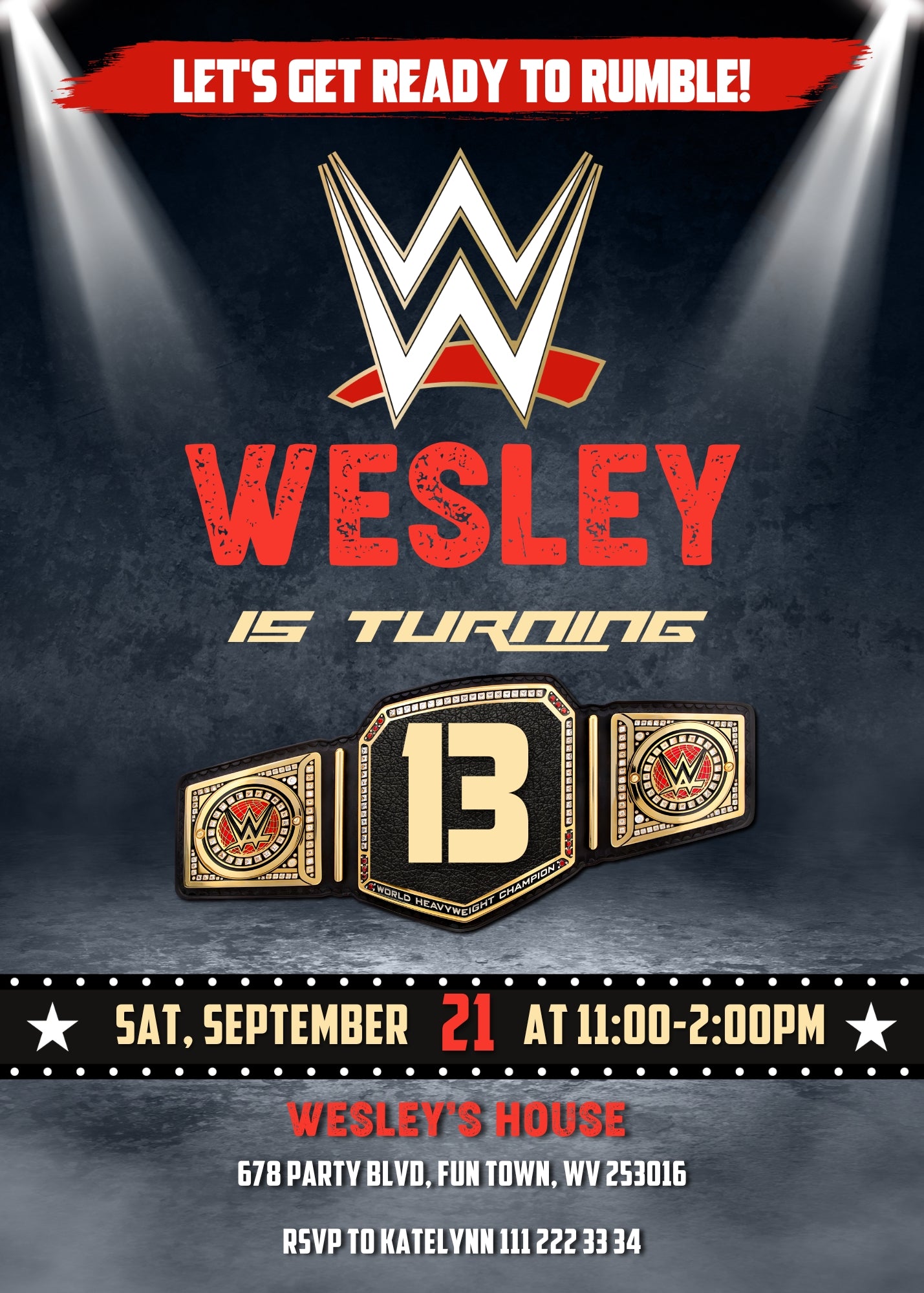 Wrestling WWE WrestleMania customizable invitation template | Share or Print | boy | JD392