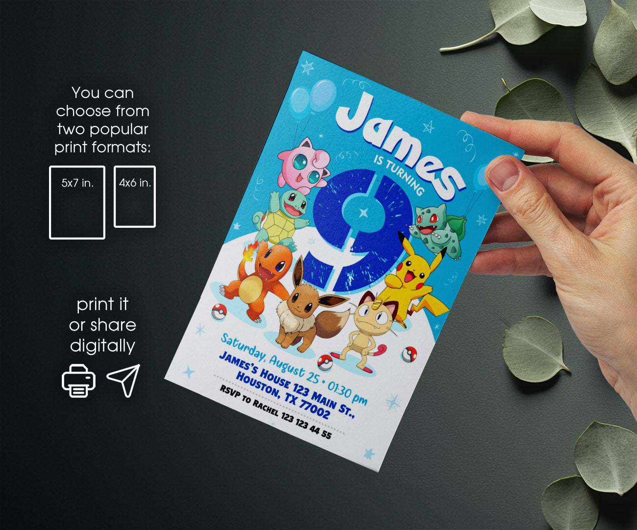 Pokemon Pikachu customizable invitation template | Share or Print | SX297