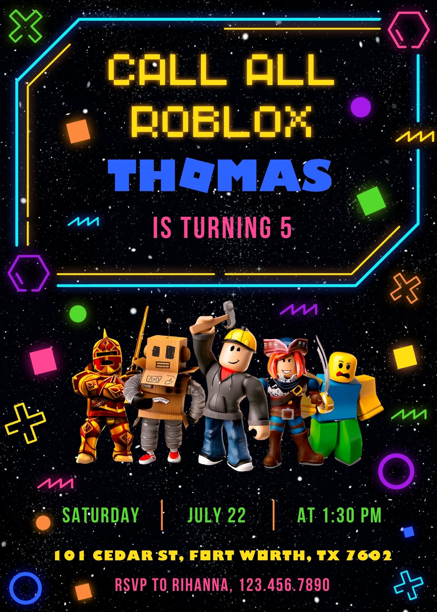 Roblox Gamer customizable invitation template | Share or Print | MW316