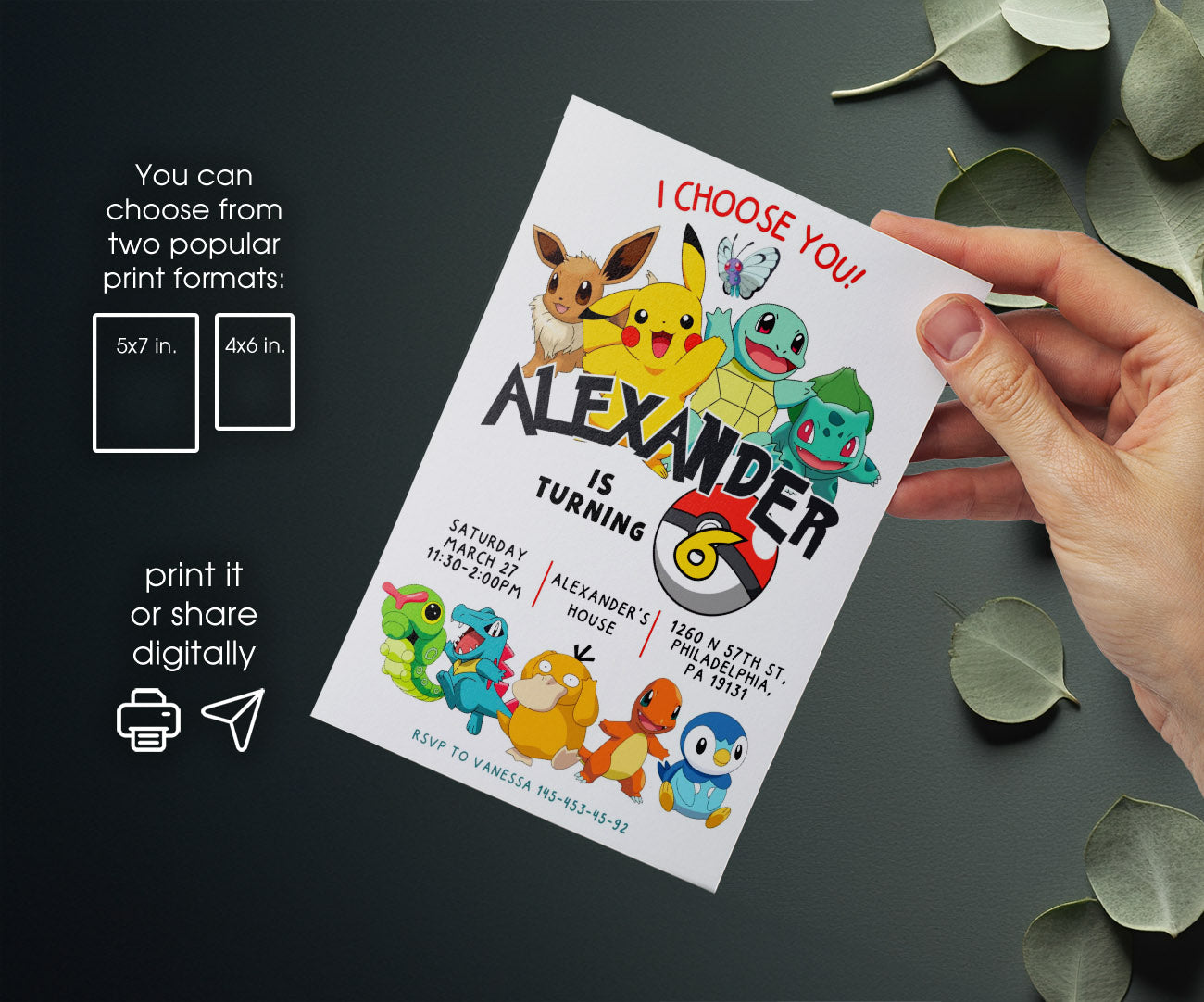 Pokemon Pikachu customizable invitation template | Share or Print | EZ380