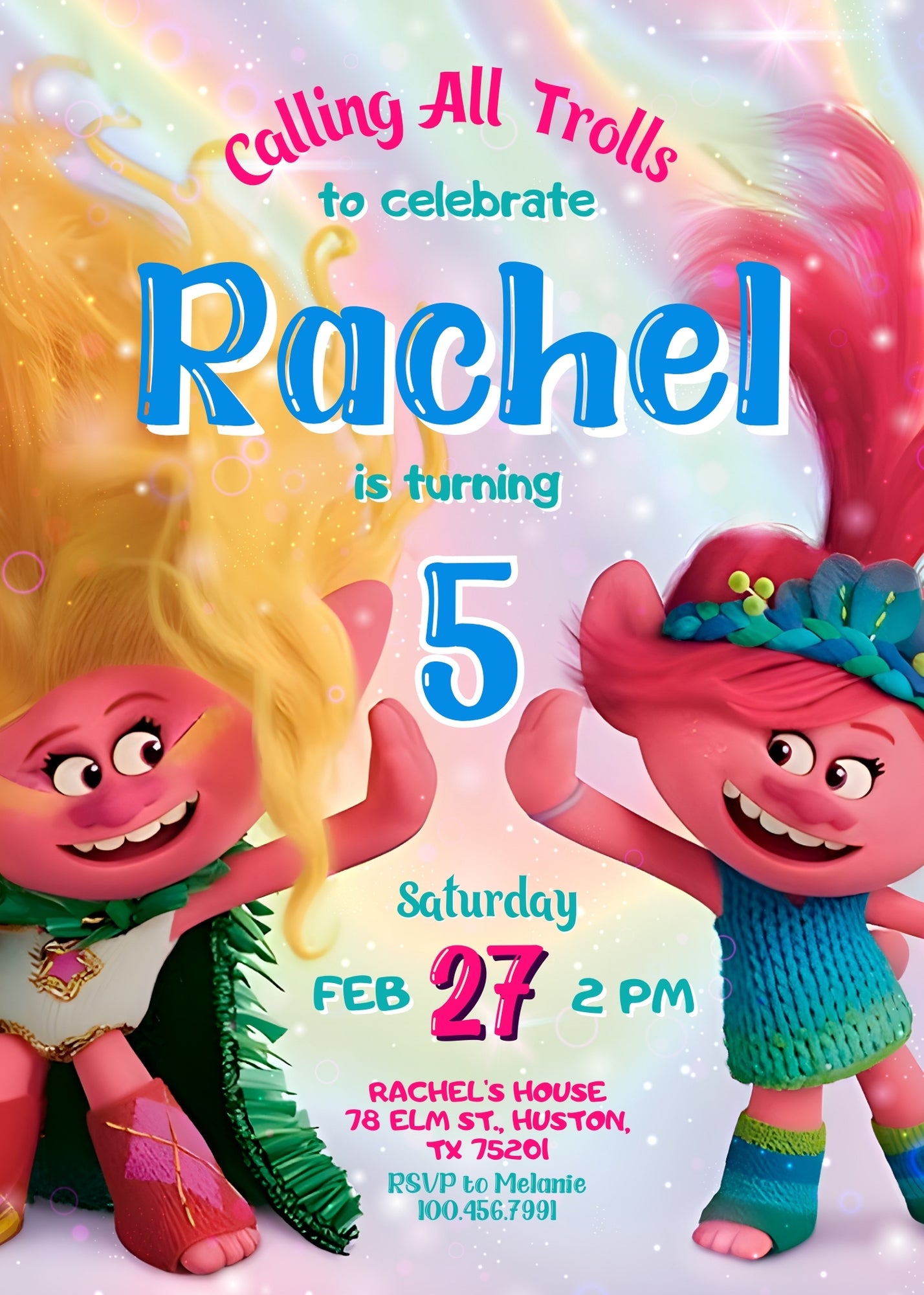 Trolls Poppy customizable invitation template | Share or Print | MW328