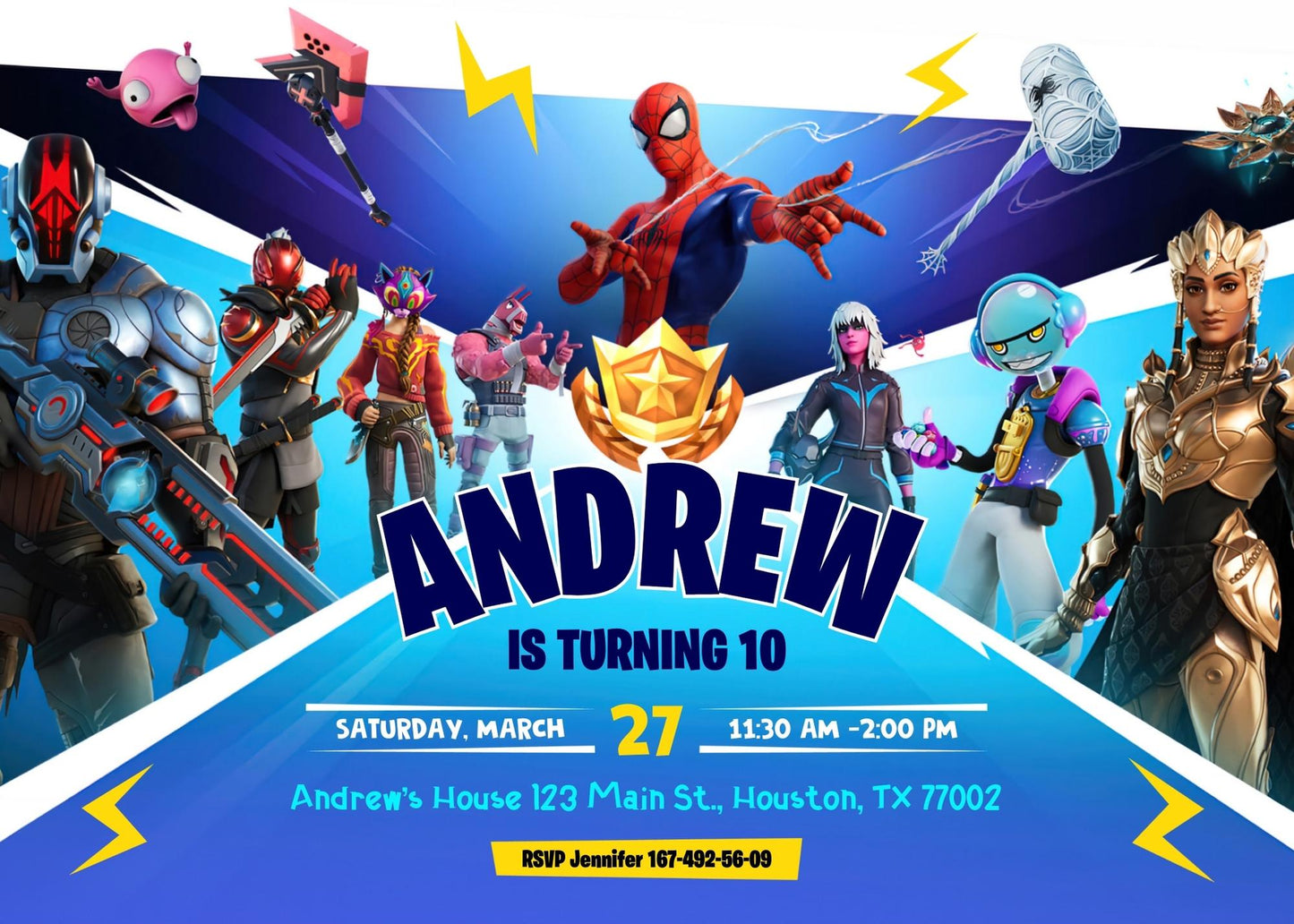 Fortnite Gamer customizable invitation template | Share or Print | boy | NU036