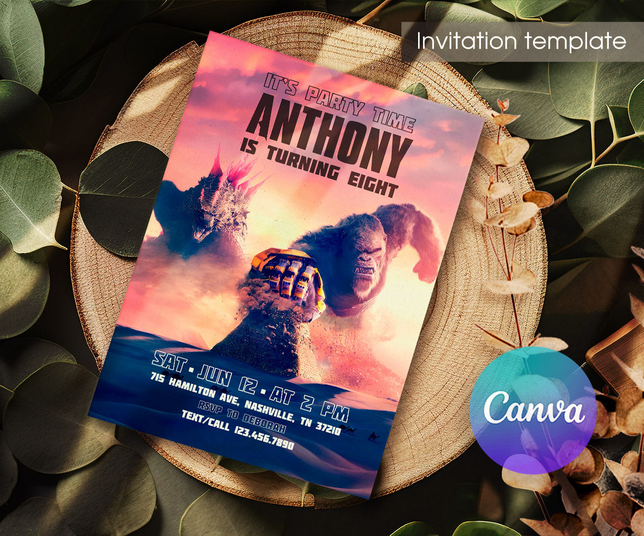 Godzilla X King Kong customizable invitation template | Share or Print | AO078