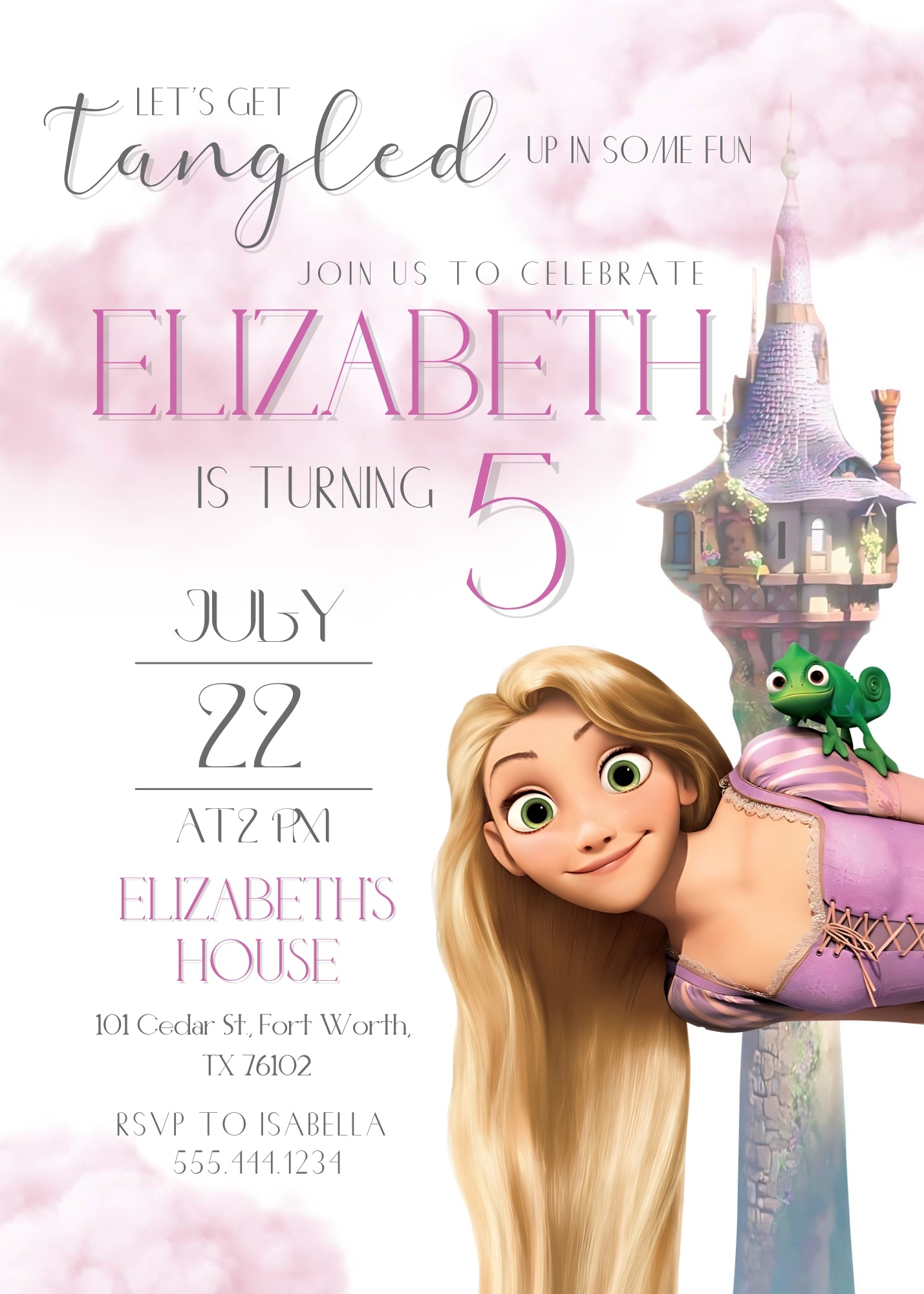 Rapunzel Princess Tangled customizable invitation template | Share or Print | girl | HE748