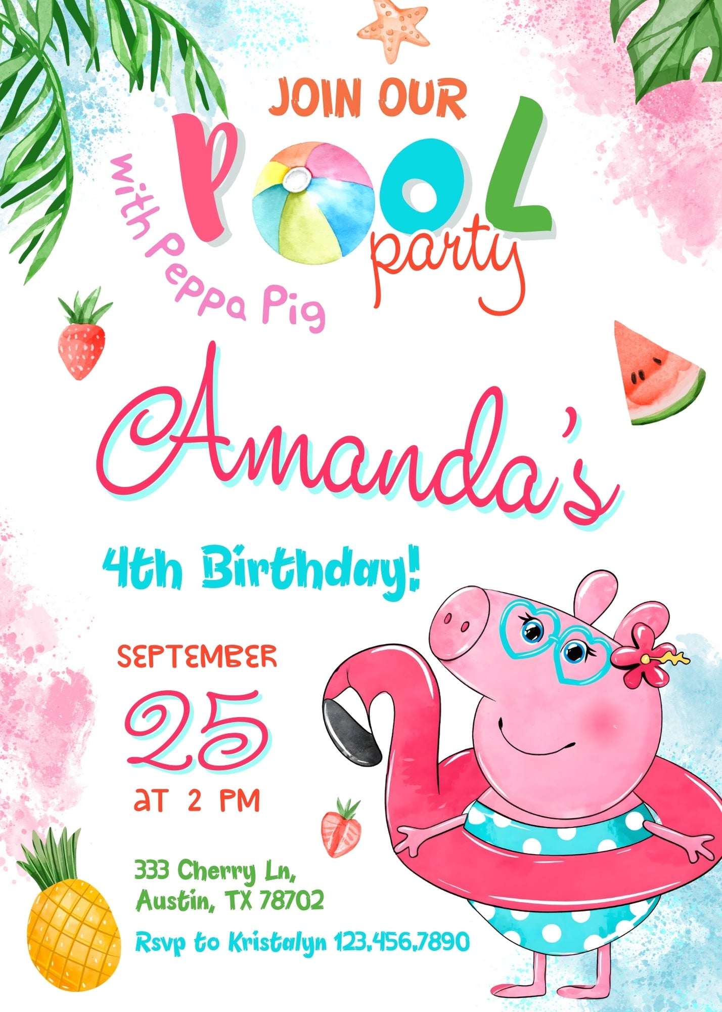 Peppa Pig customizable invitation template | Share or Print | girl | UP294