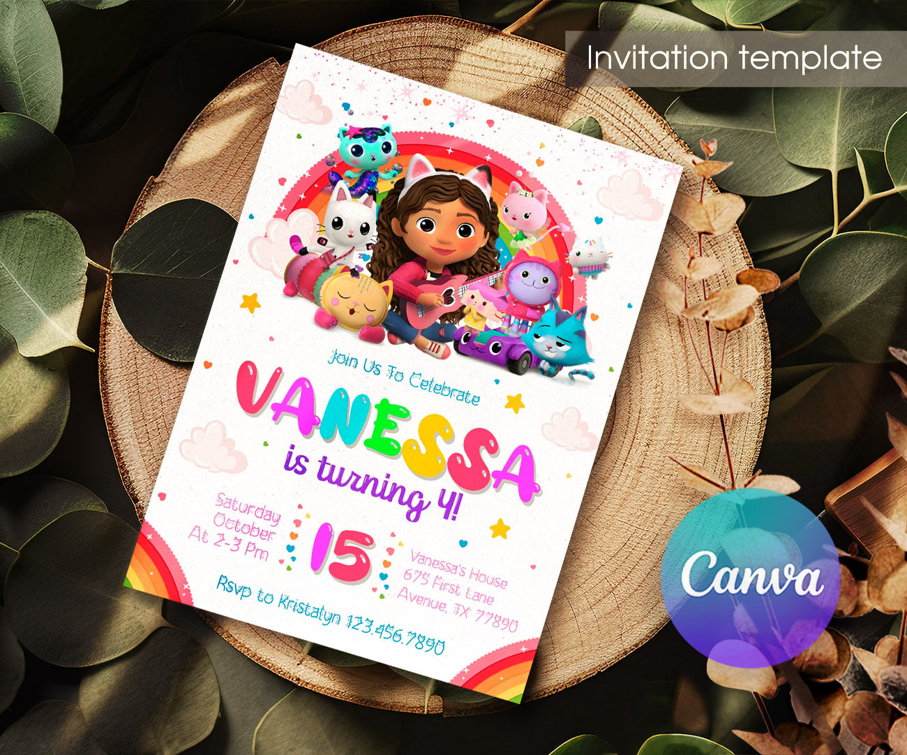 Gabby's Dollhouse Kitten customizable invitation template | Share or Print | girl | NM744
