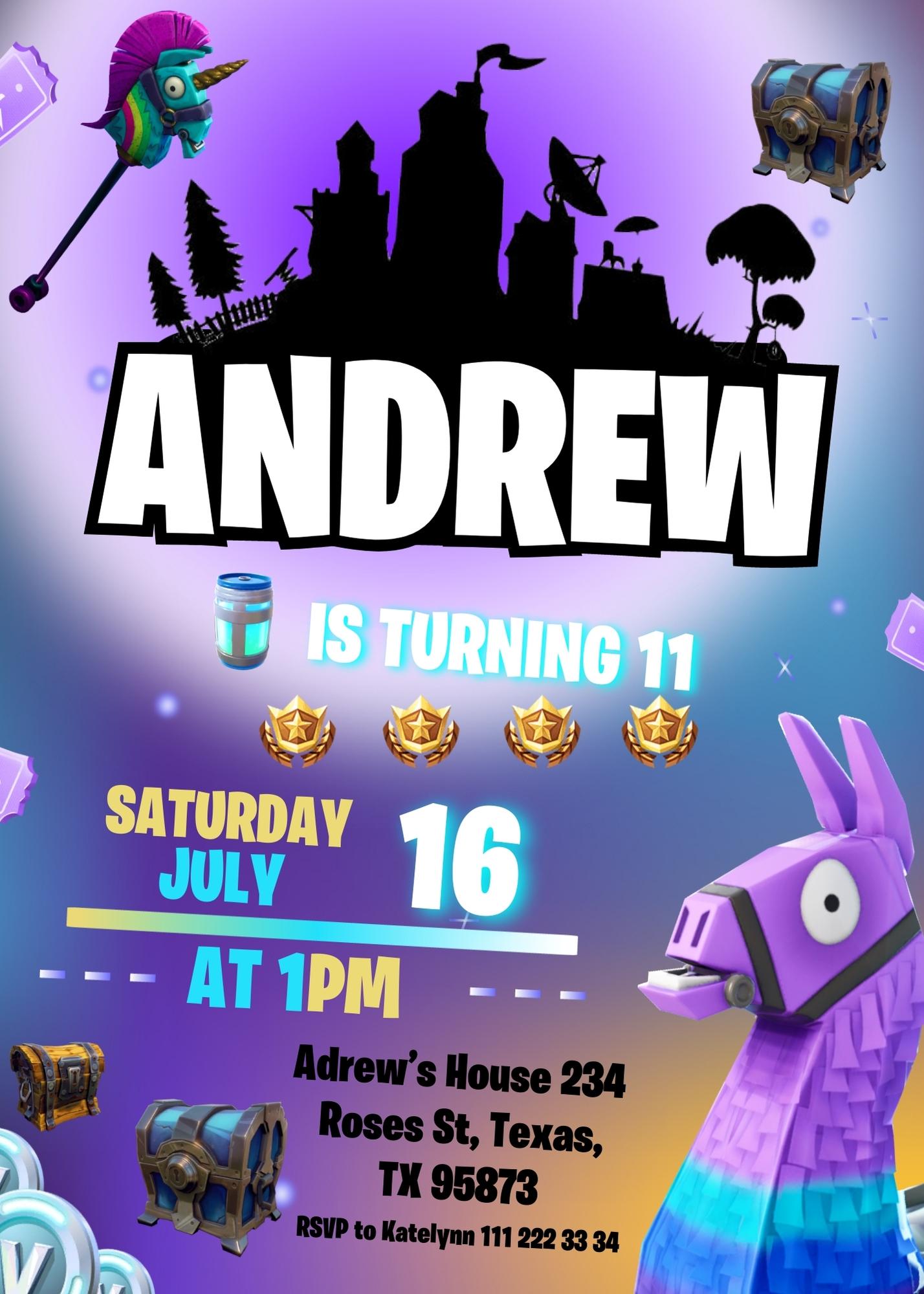 Fortnite Gamer customizable invitation template | Share or Print | boy | NW927