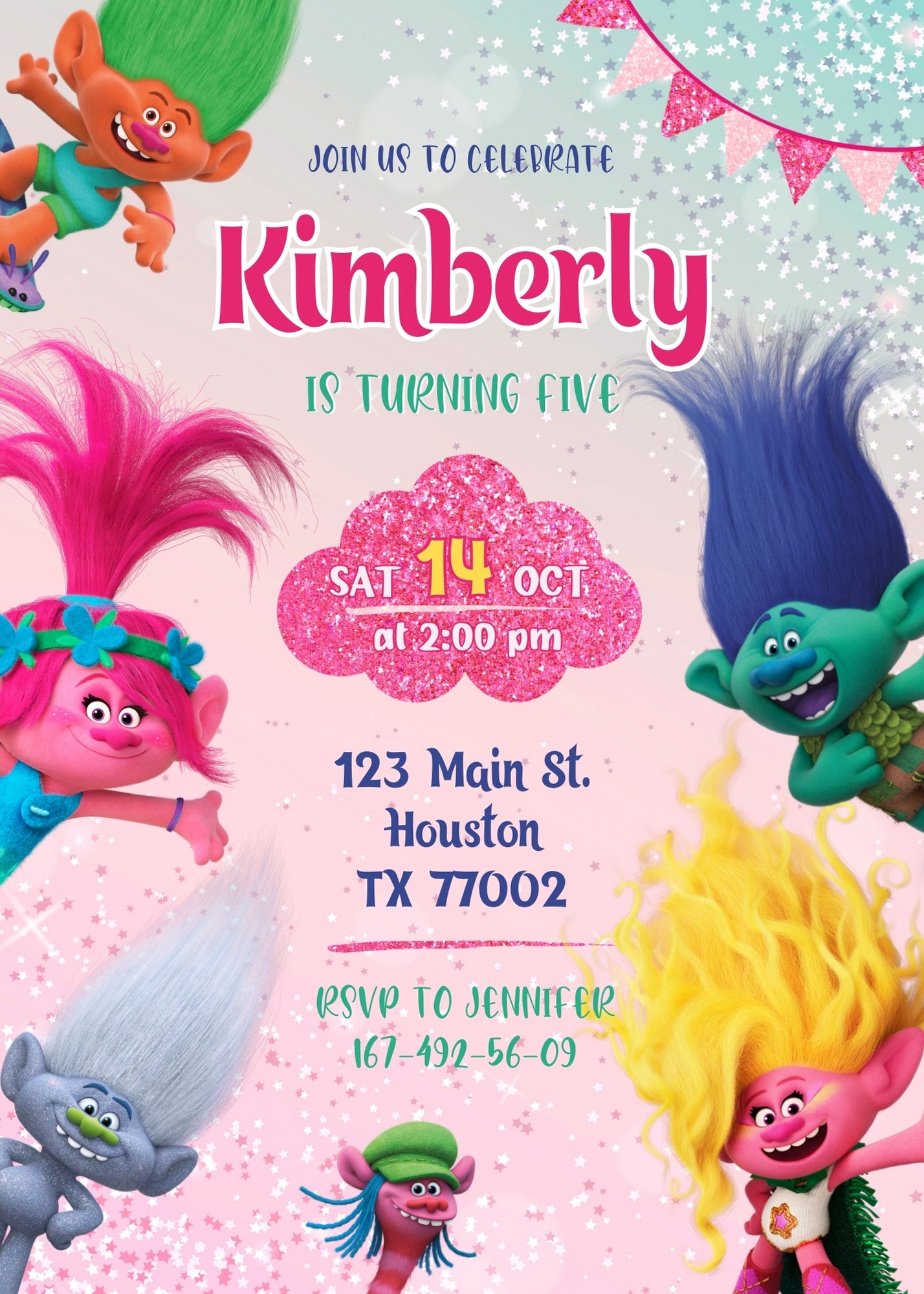 Trolls Poppy customizable invitation template | Share or Print | HJ815