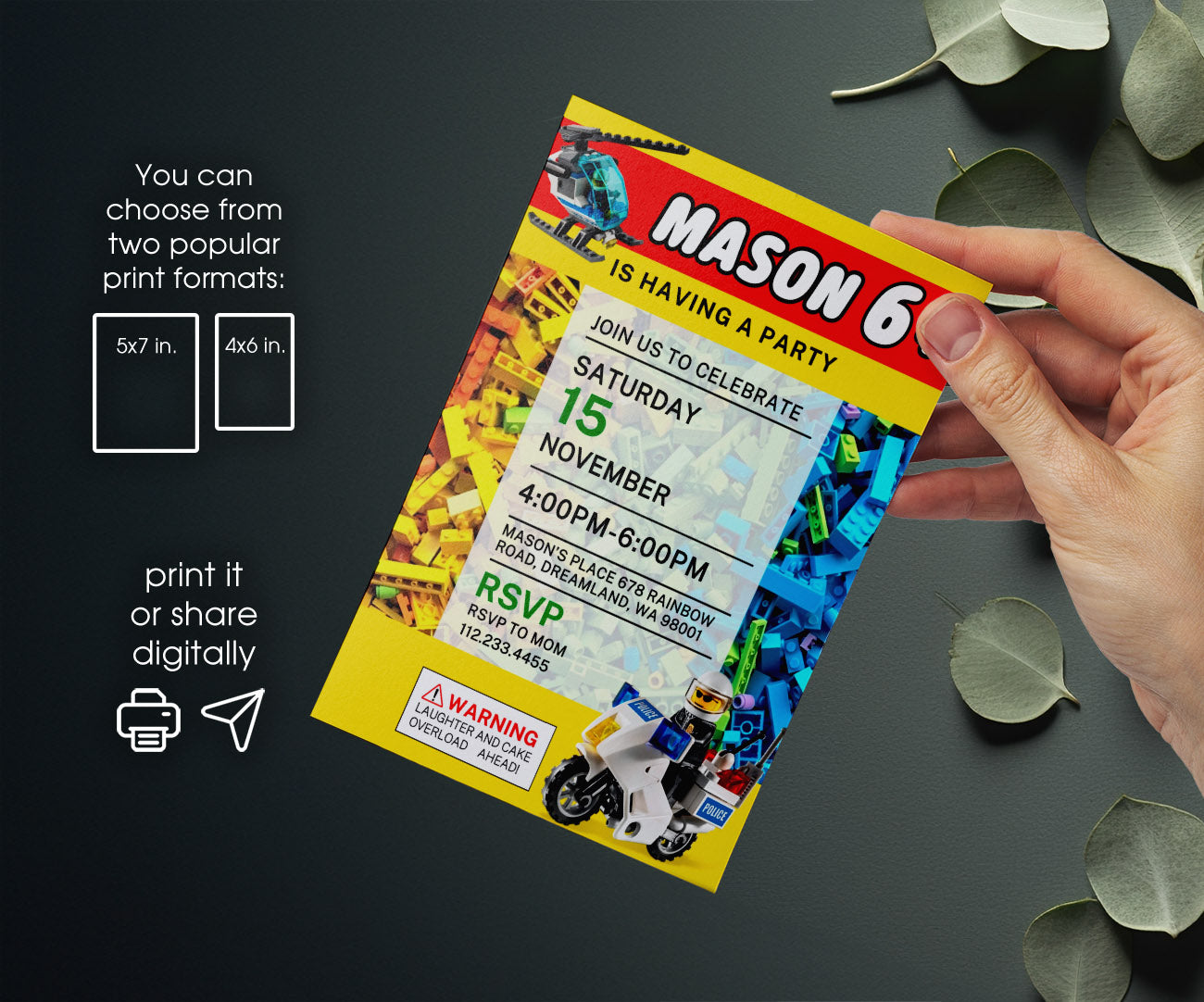 Lego Police Car customizable invitation template | Share or Print | boy | XV509