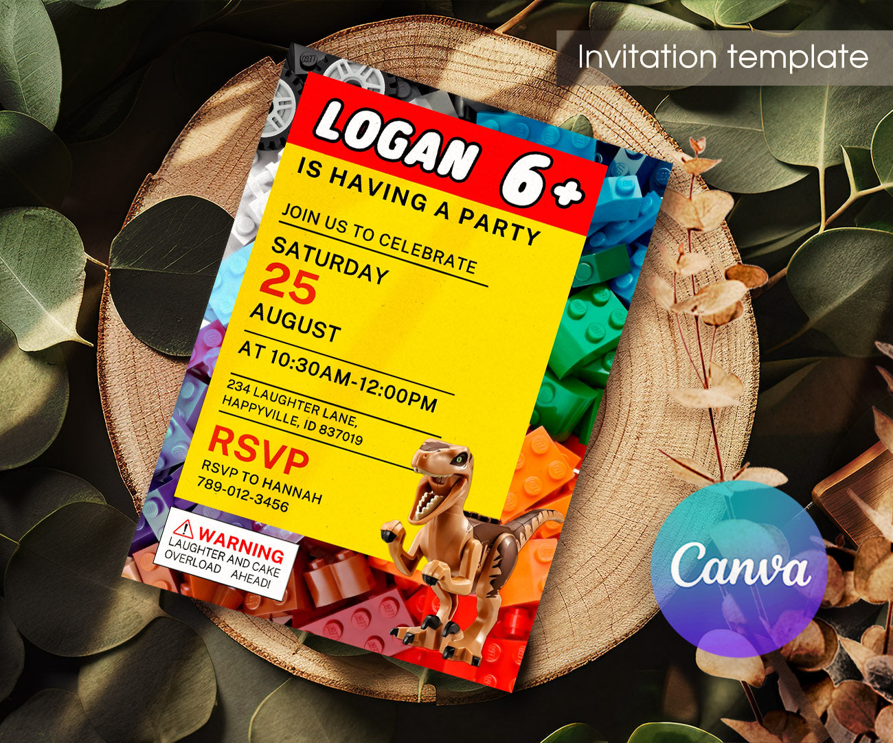 Lego Dinosaur T-Rex customizable invitation template | Share or Print | UU171