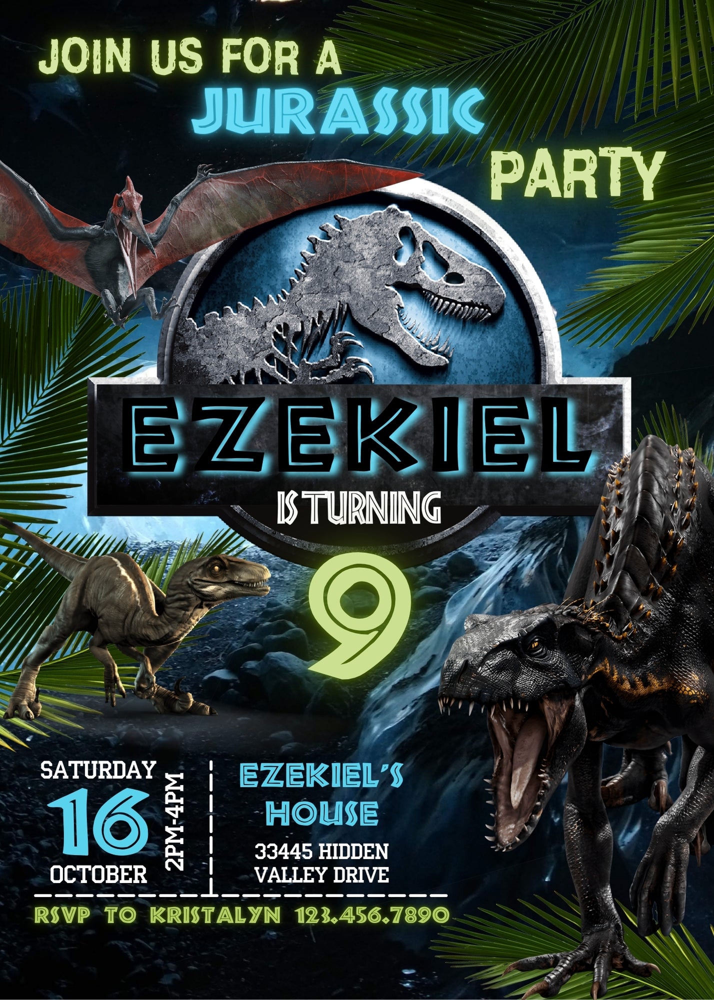 Jurassic Park Dinosaur customizable invitation template | Share or Print | KL716