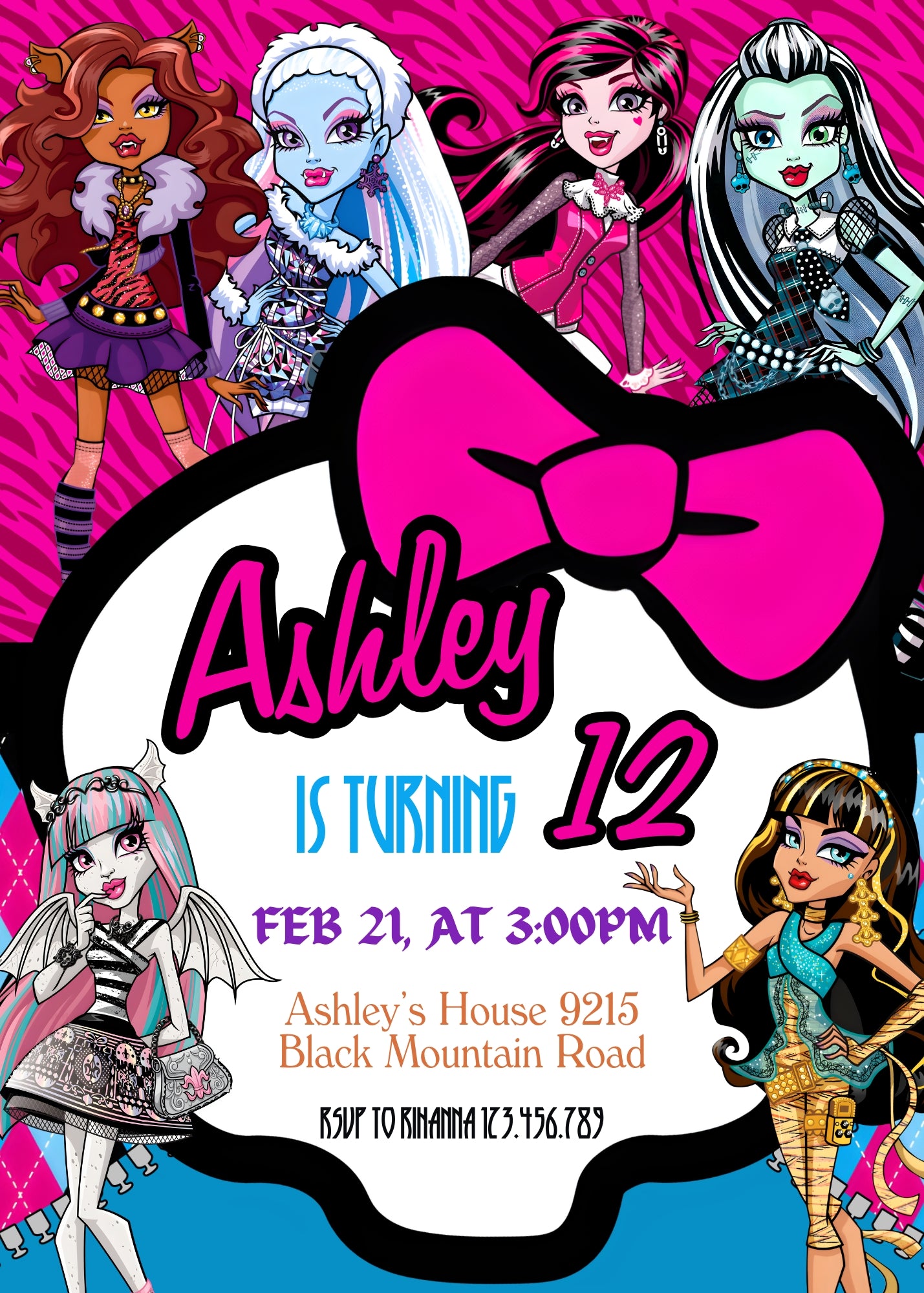 Monster High customizable invitation template | Share or Print | girl | KU657