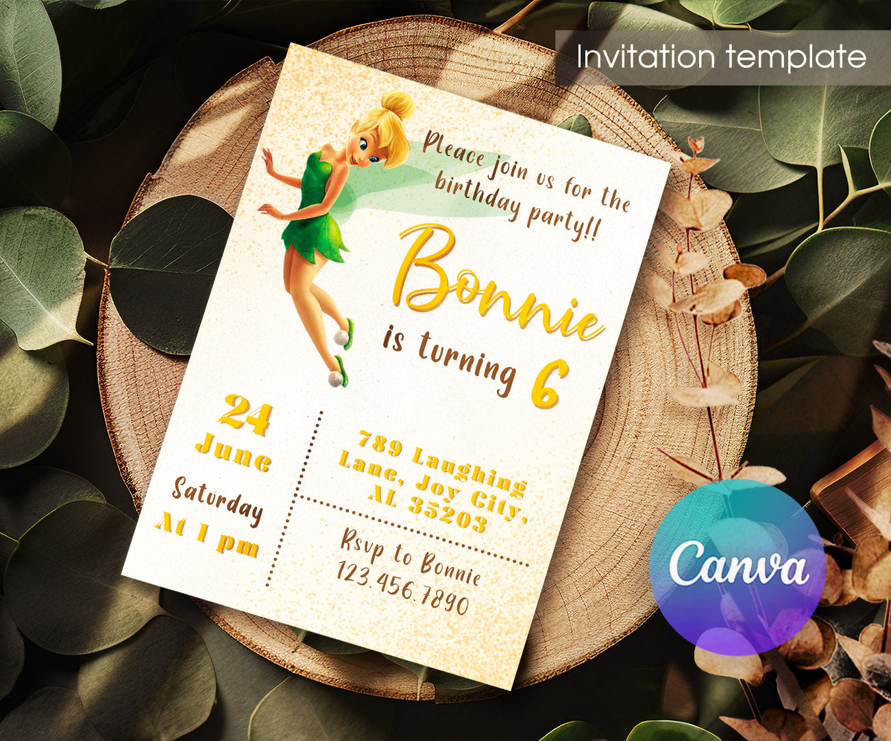 Tinker Bell Fairy Princess customizable invitation template | Share or Print | girl | QW423