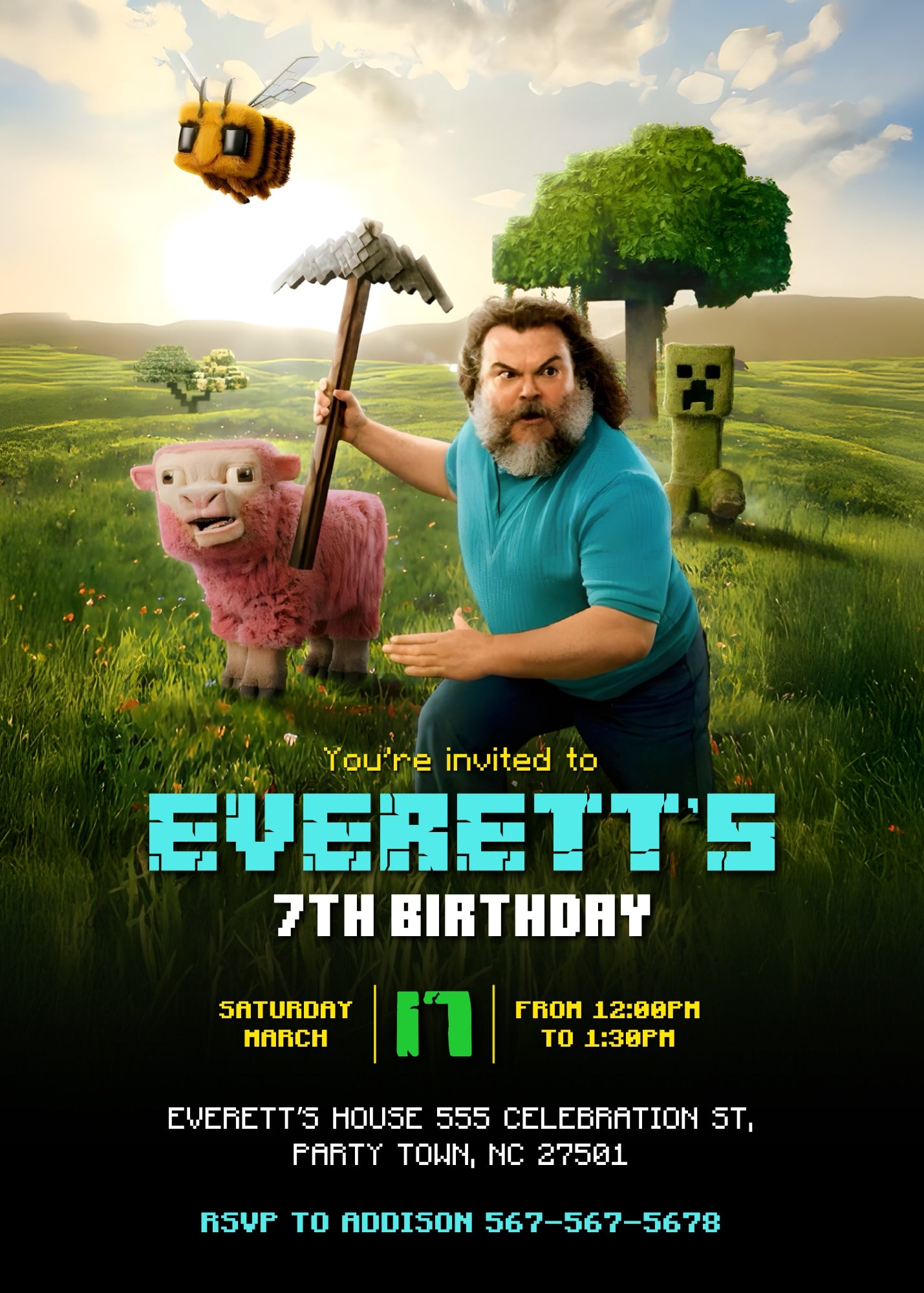 Minecraft Movie Gamer customizable invitation template | Share or Print | JX746