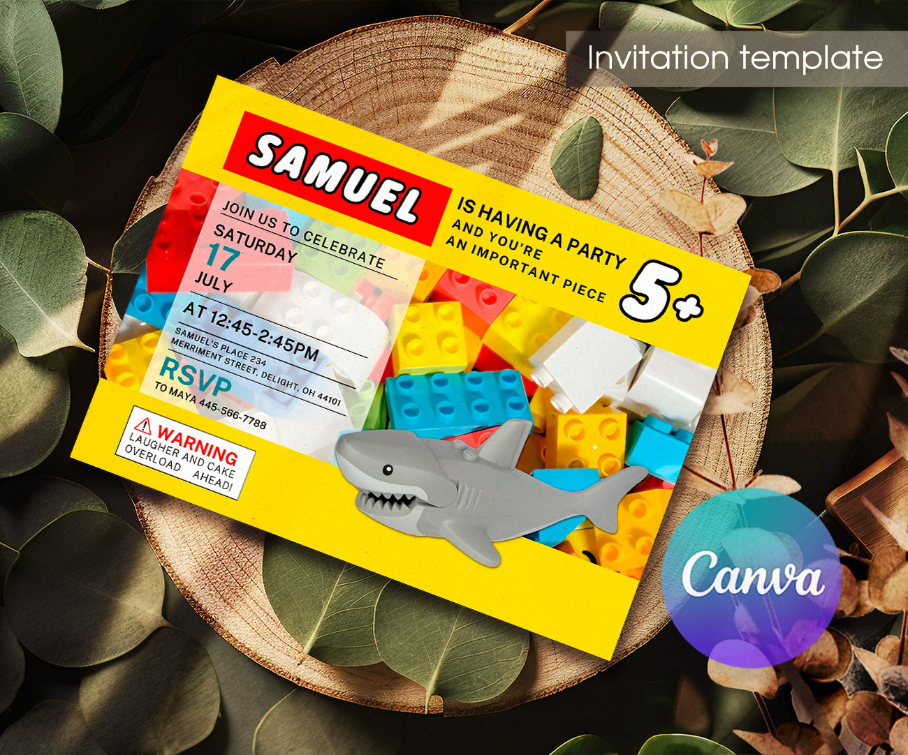 Lego Shark Jaws customizable invitation template | Share or Print | OR756