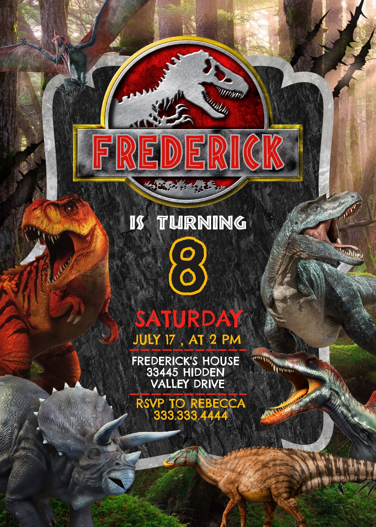 Jurassic Park Dinosaur customizable invitation template | Share or Print | HO419