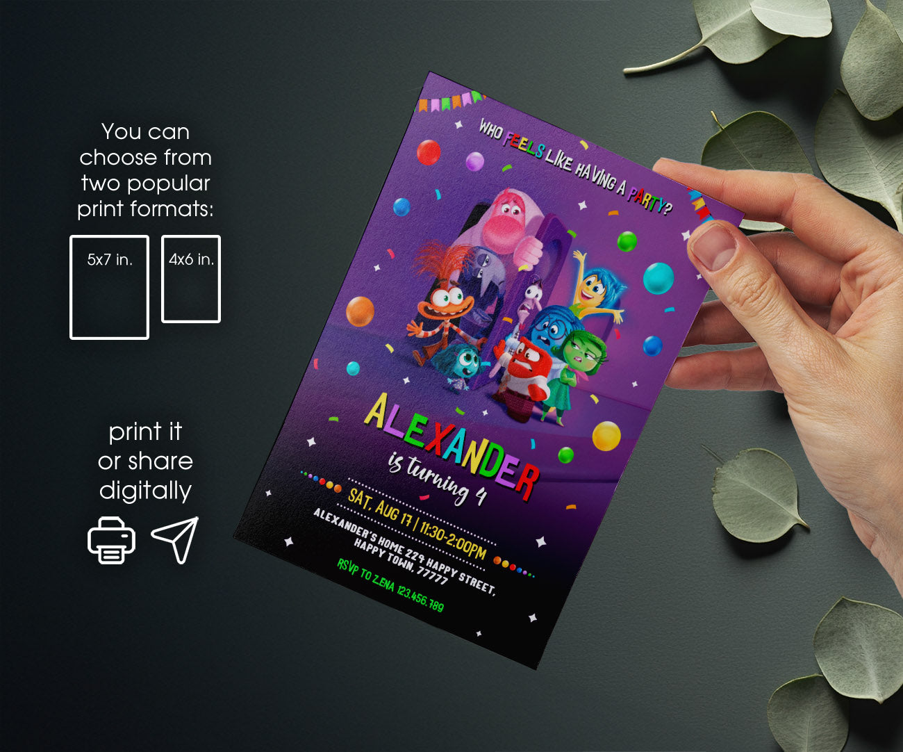 Inside Out 2 customizable invitation template | Share or Print | MN592