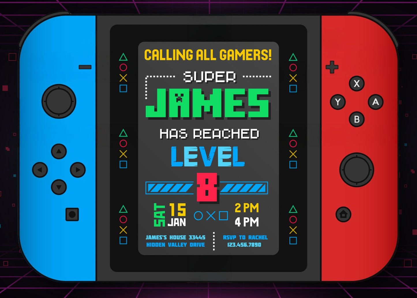 Nintendo Switch Gamer customizable invitation template | Share or Print | FZ830