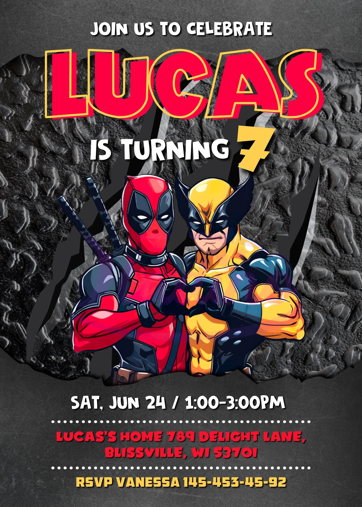 Deadpool Wolverine Marvel customizable invitation template | Share or Print | boy | HX444
