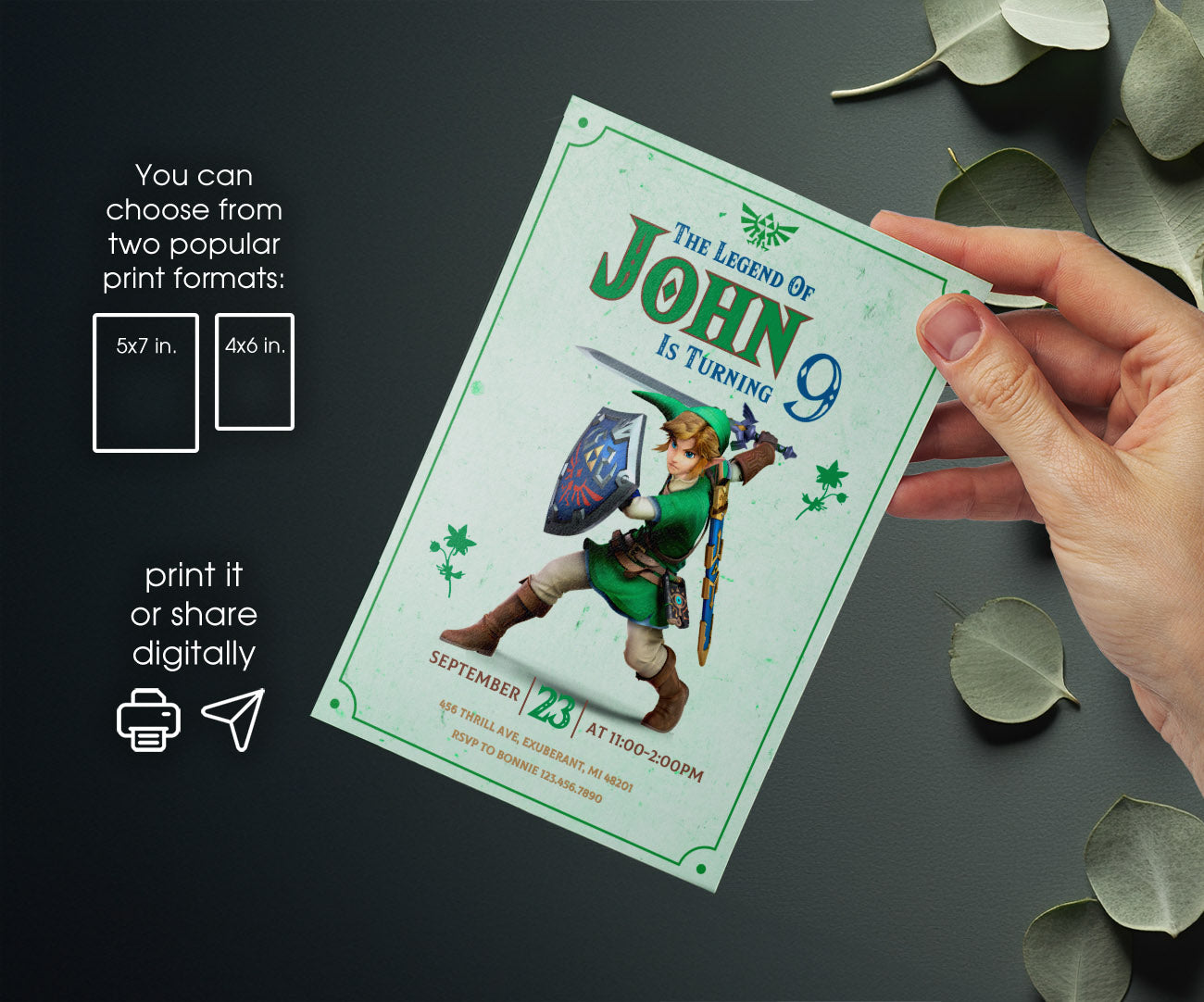 Legend of Zelda Gamer customizable invitation template | Share or Print | NS532