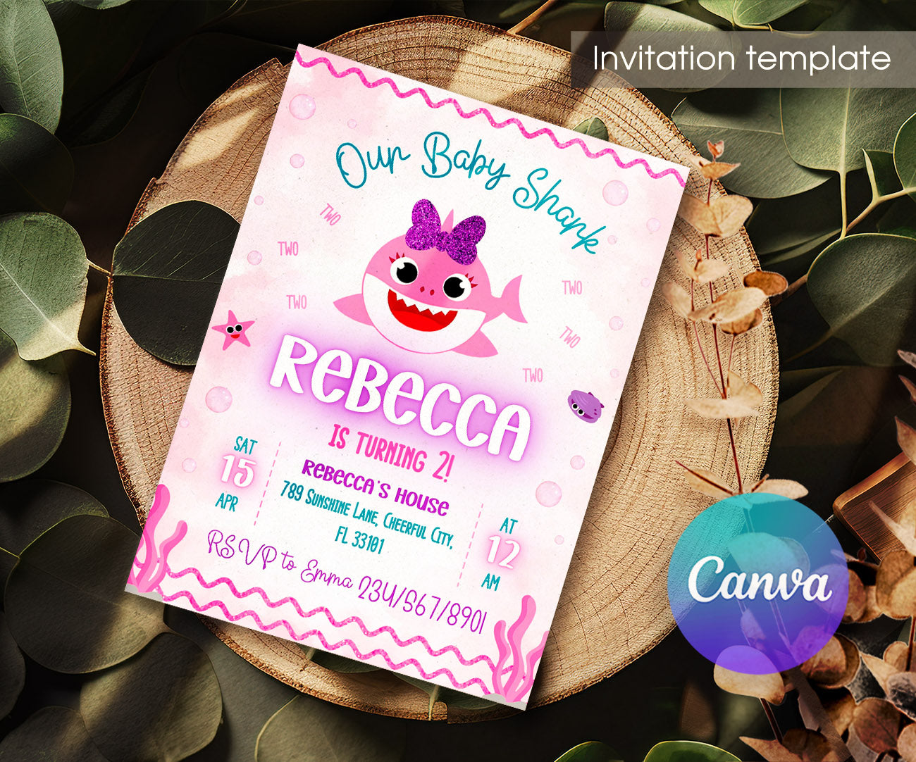 Baby Shark customizable invitation template | Share or Print | CC802
