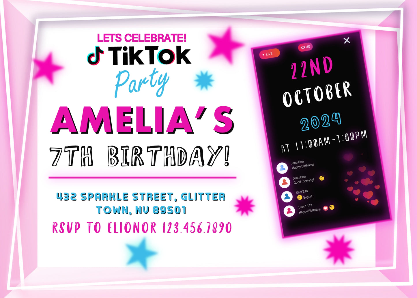 Tik Tok Party customizable invitation template | Share or Print | LW107