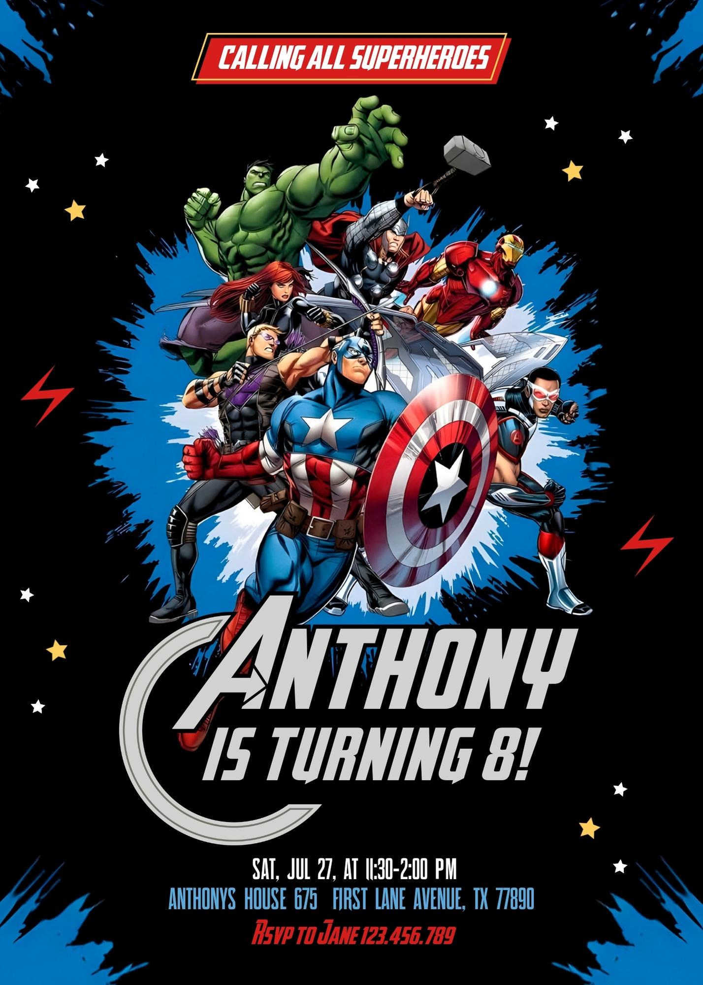 Avengers Marvel Superhero customizable invitation template | Share or Print | boy | KB692