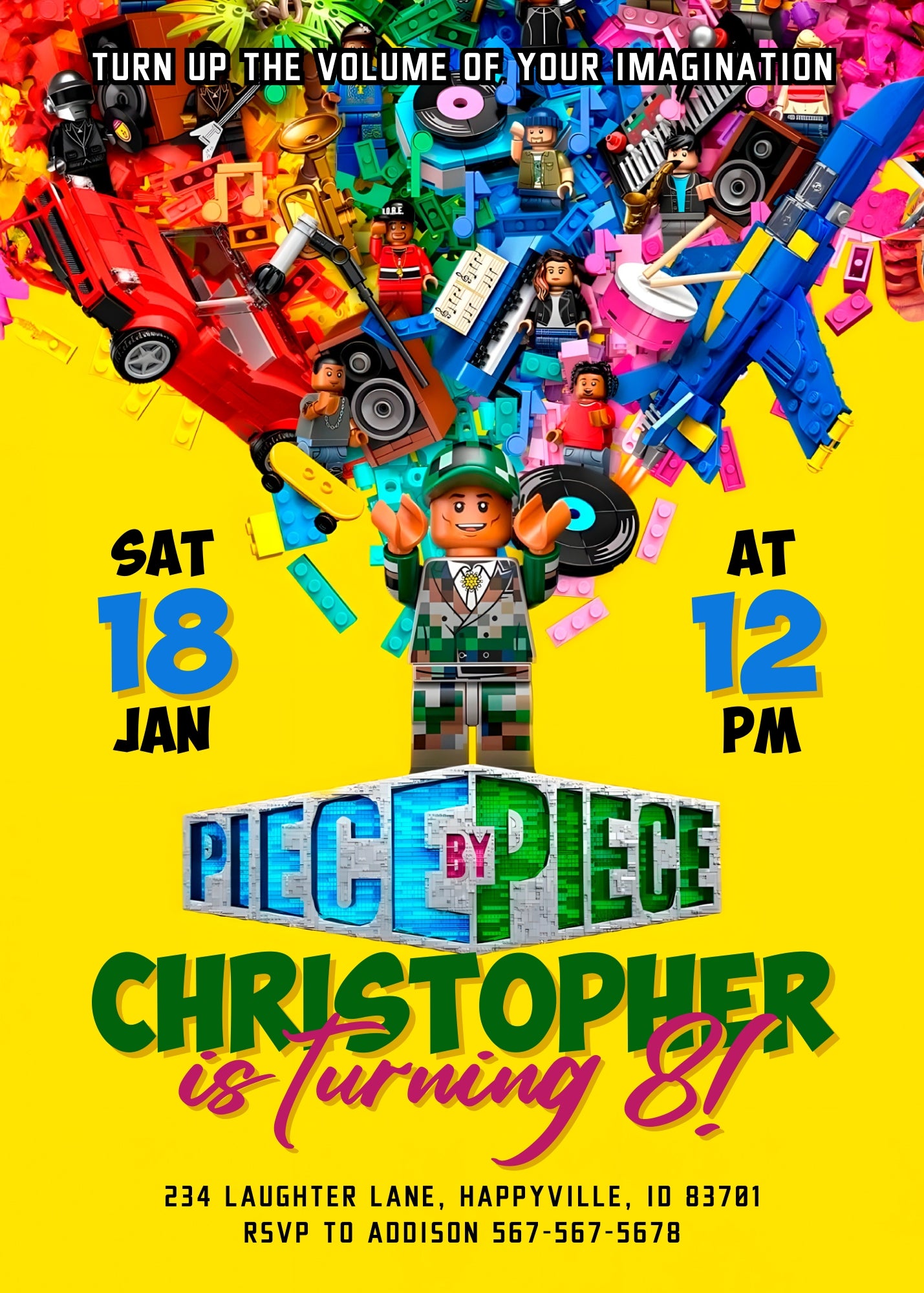 Lego Piece by Piece customizable invitation template | Share or Print | KD523