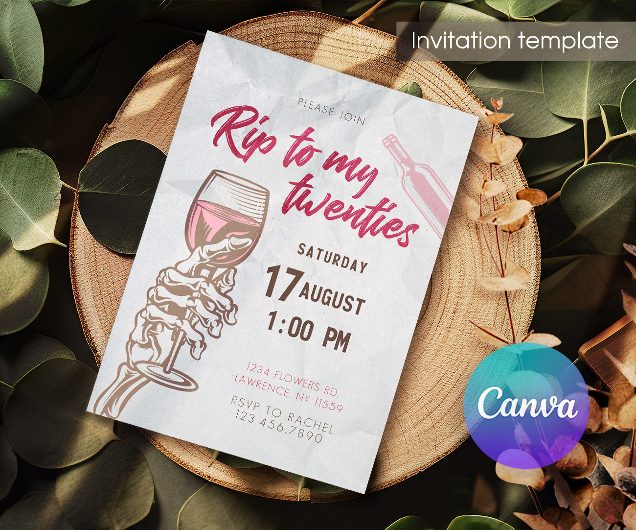 Rip Twenties Birthday customizable invitation template | Share or Print | DL655