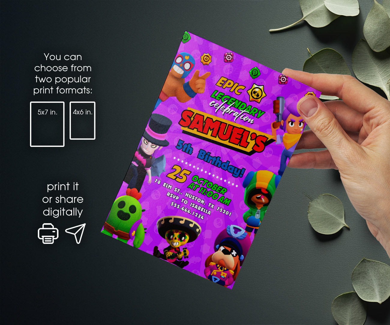 Brawl Stars Gamer customizable invitation template | Share or Print | TY623