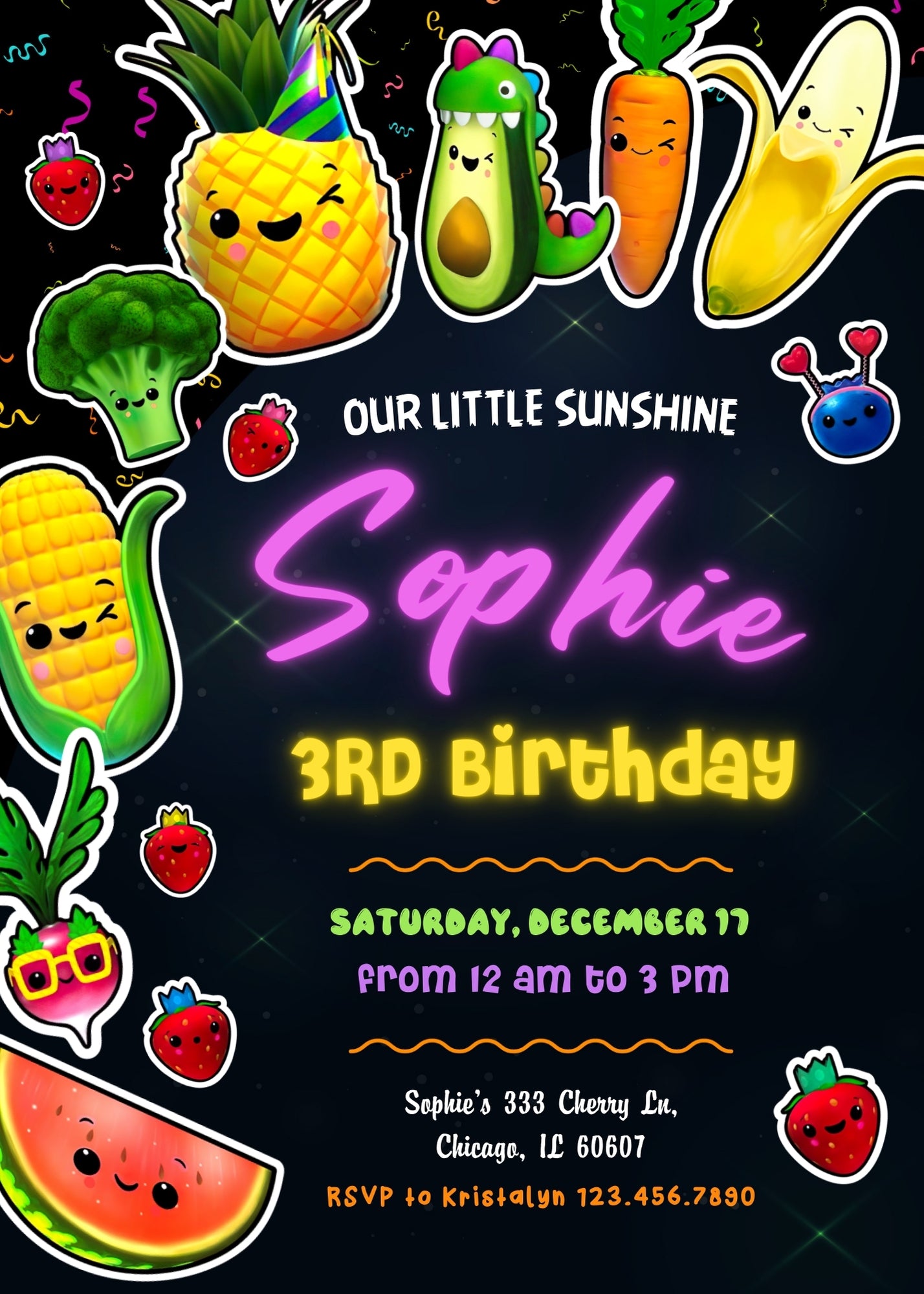 Hey Bear Sensory Dancing Fruits customizable invitation template | Share or Print | OR094