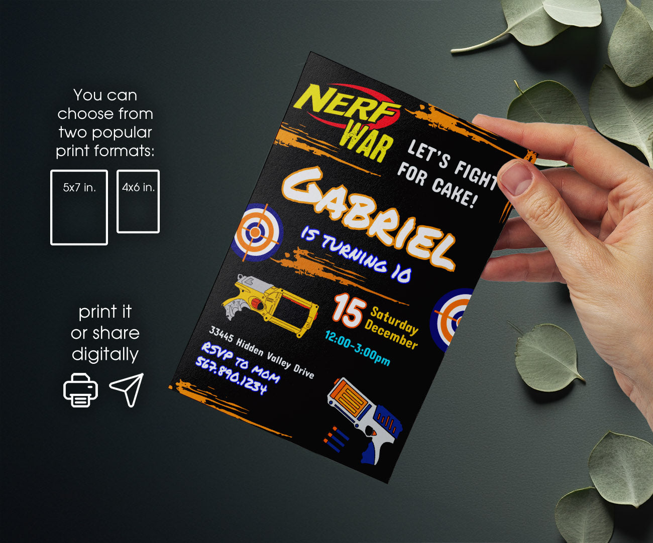 NERF Dart Wars customizable invitation template | Share or Print | boy | SJ370