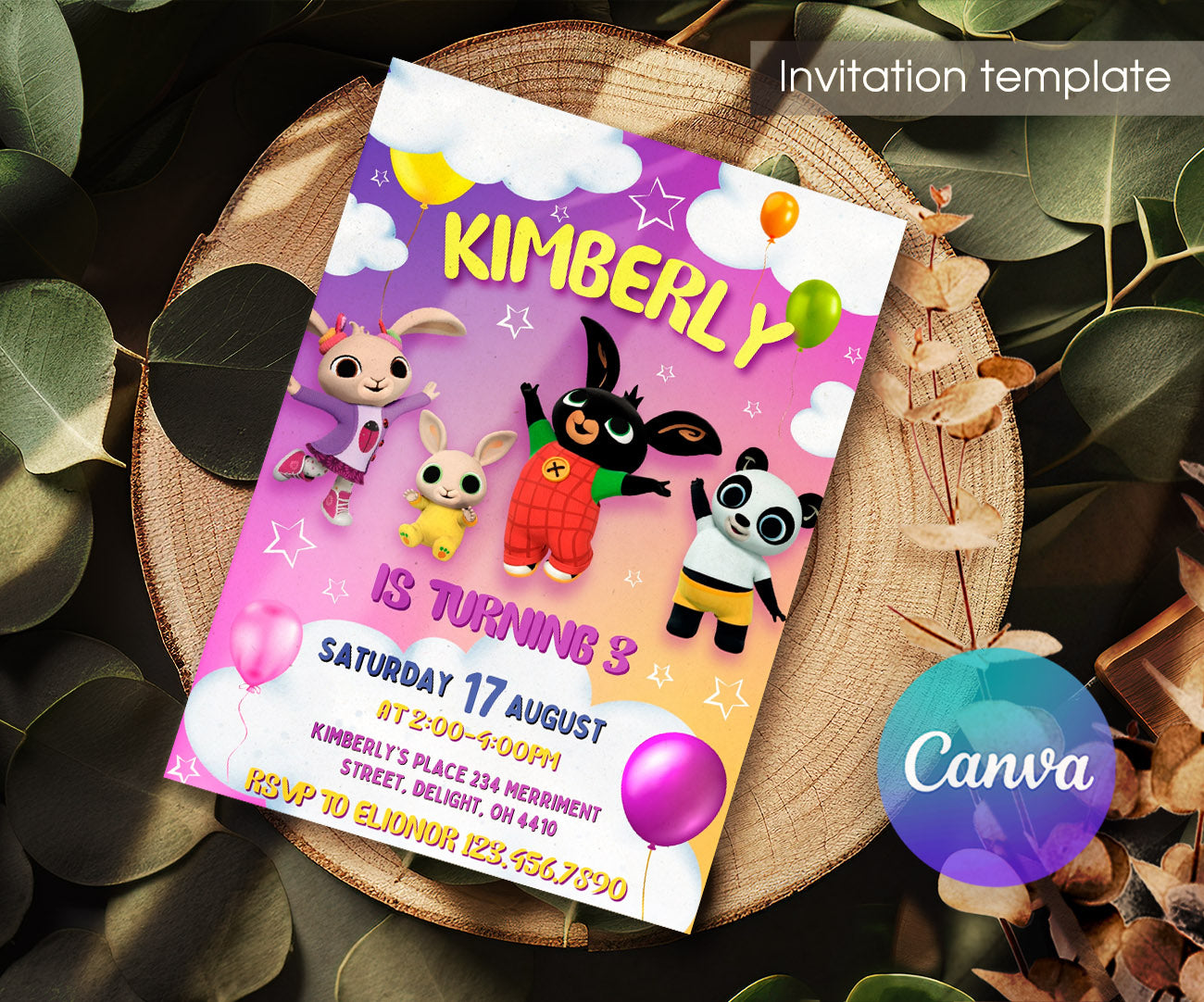 Bing Bunny customizable invitation template | Share or Print | HB976