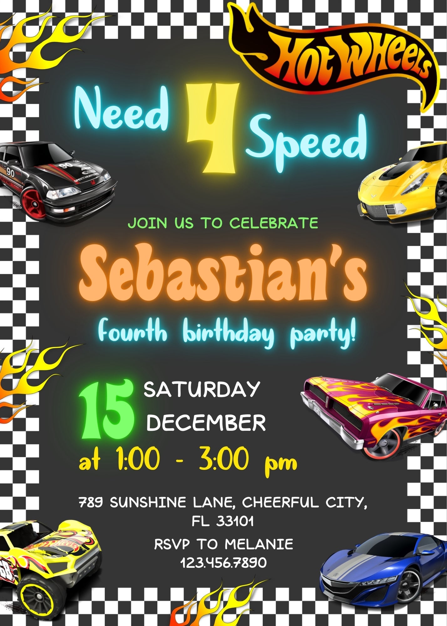 Hot Wheels Need Four Speed customizable invitation template | Share or Print | boy | GD860