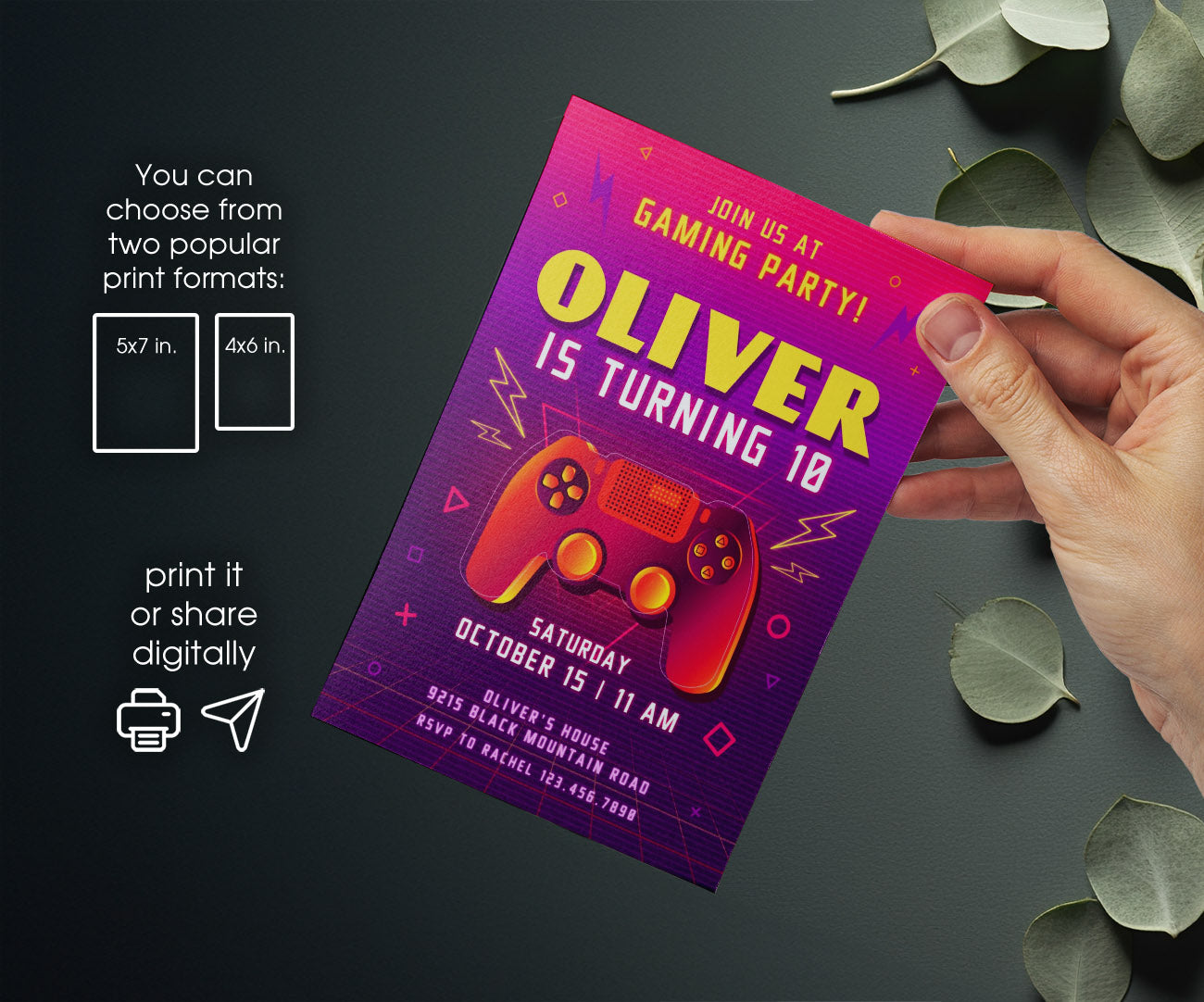 Gamer Party customizable invitation template | Share or Print | boy | WB241