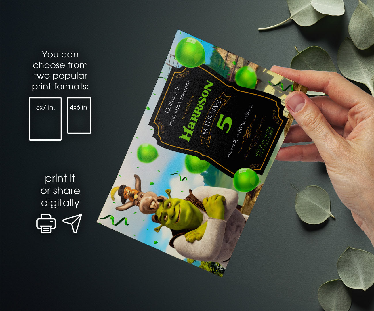 Shrek customizable invitation template | Share or Print | AH025