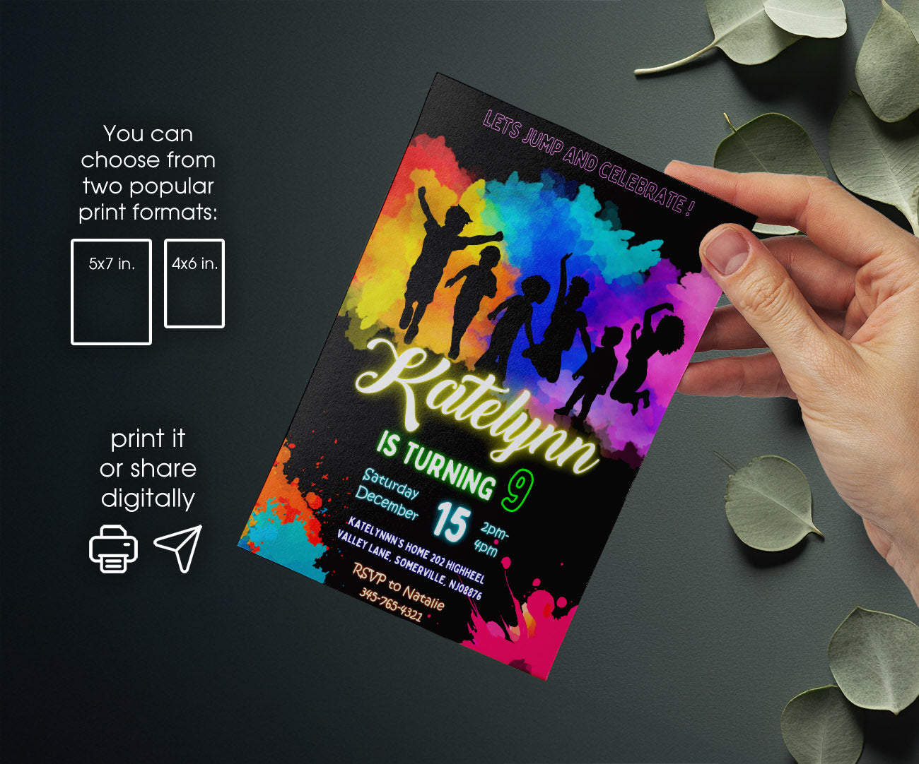 Trampoline Jump Party customizable invitation template | Share or Print | YY795