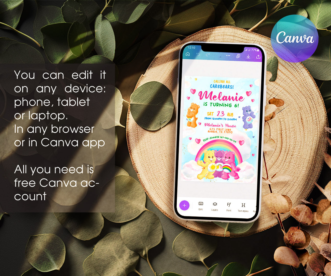 Care Bears customizable invitation template | Share or Print | HP955