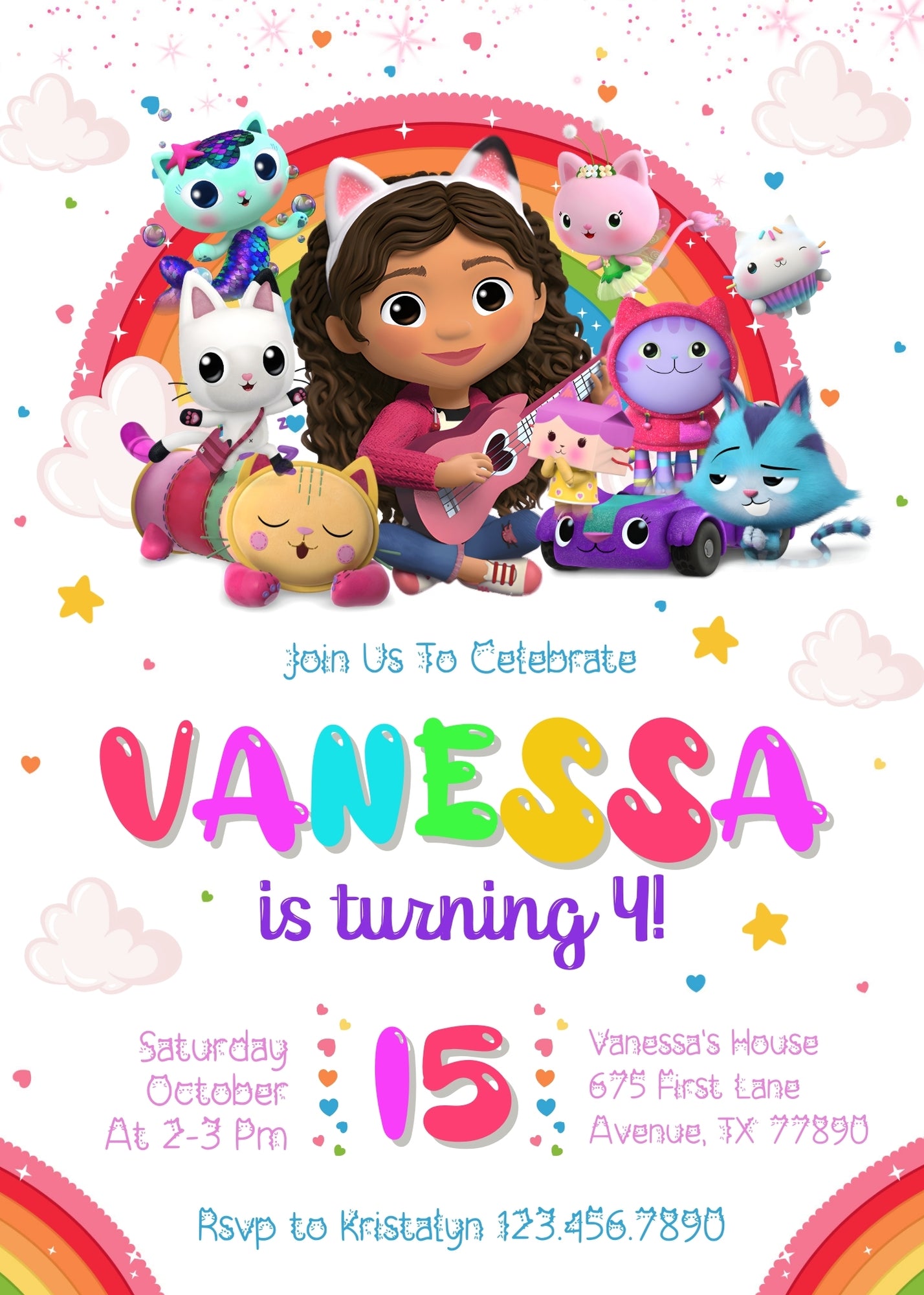 Gabby's Dollhouse Kitten customizable invitation template | Share or Print | girl | NM744