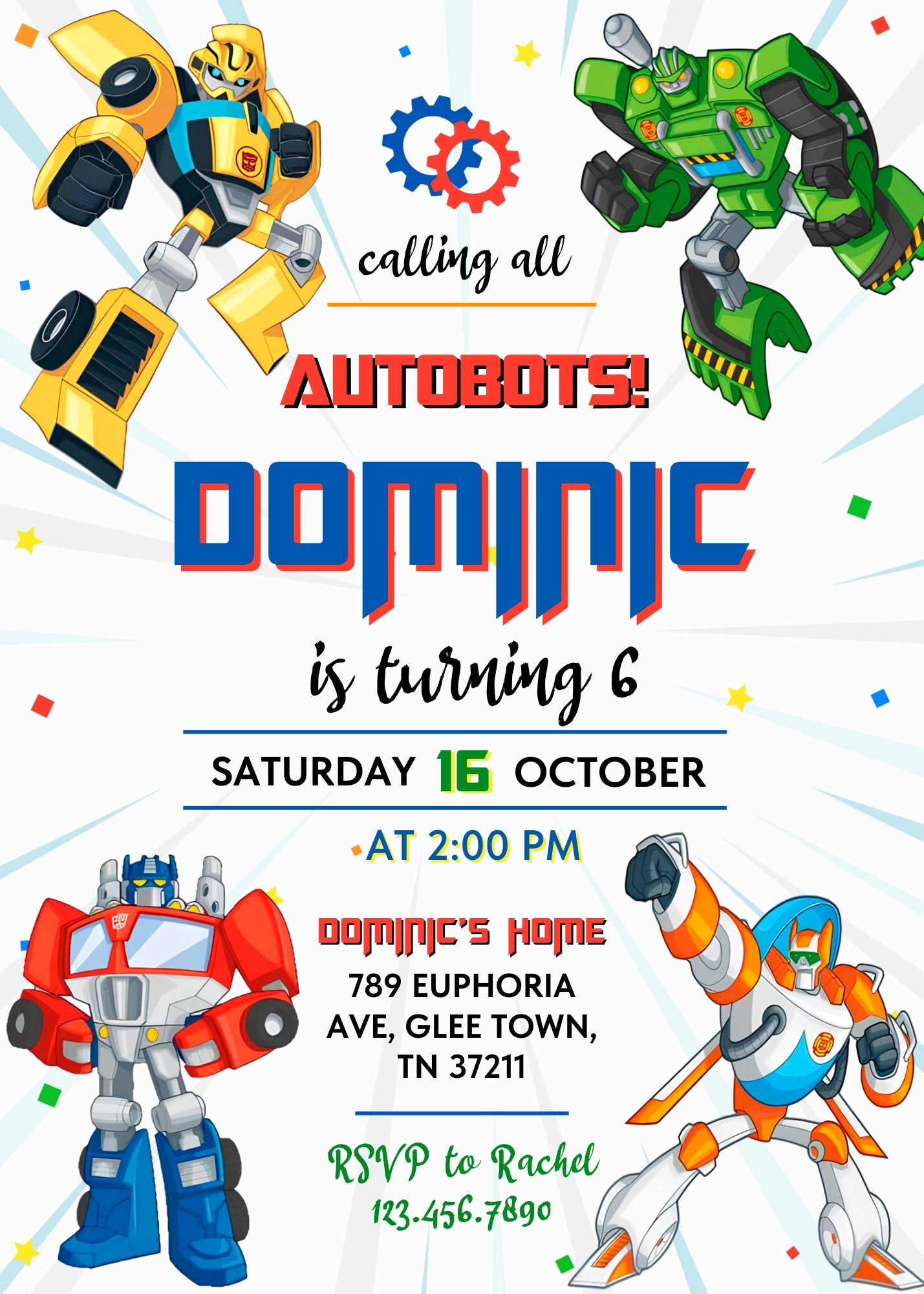 Transformers Rescue Bots customizable invitation template | Share or Print | boy | HK443