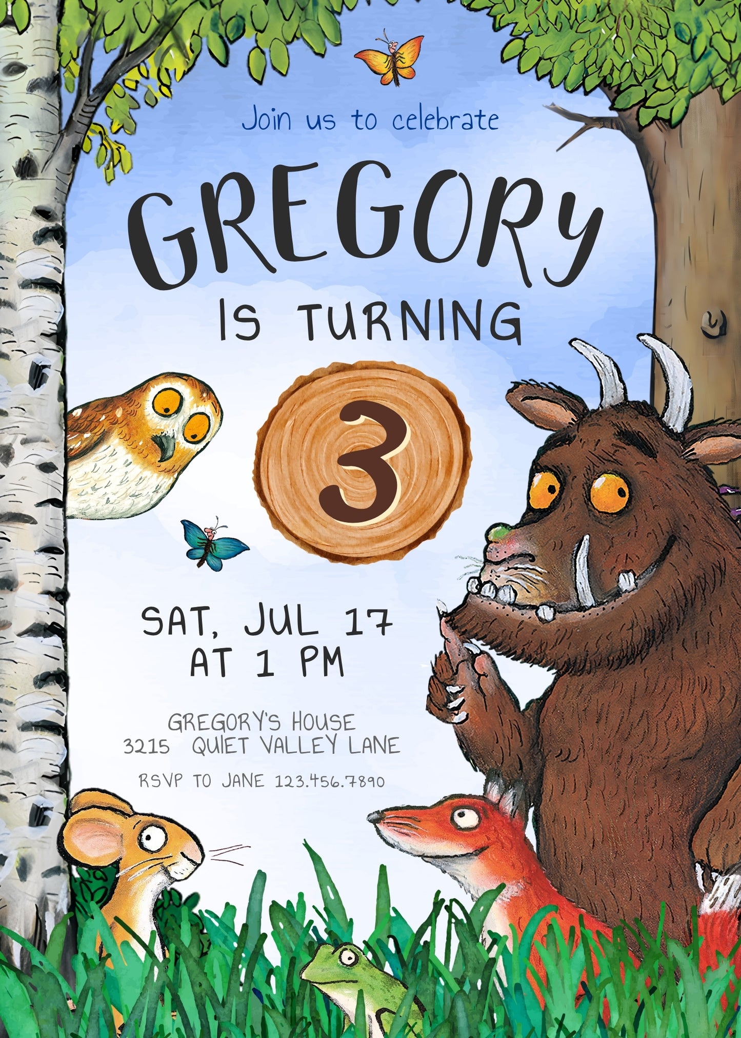 Gruffalo customizable invitation template | Share or Print | MF201