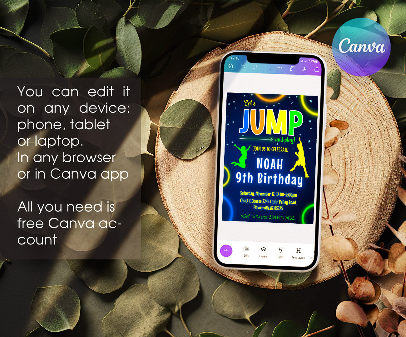 Trampoline Jump Party customizable invitation template | Share or Print | KE089