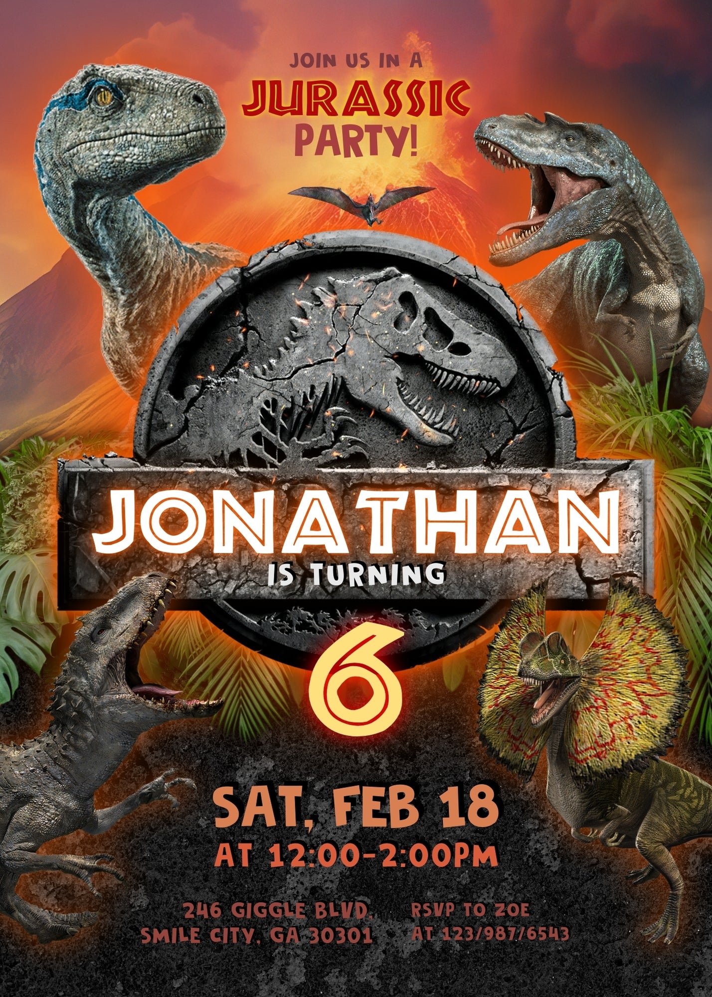 Jurassic World Dinosaur customizable invitation template | Share or Print | EM604