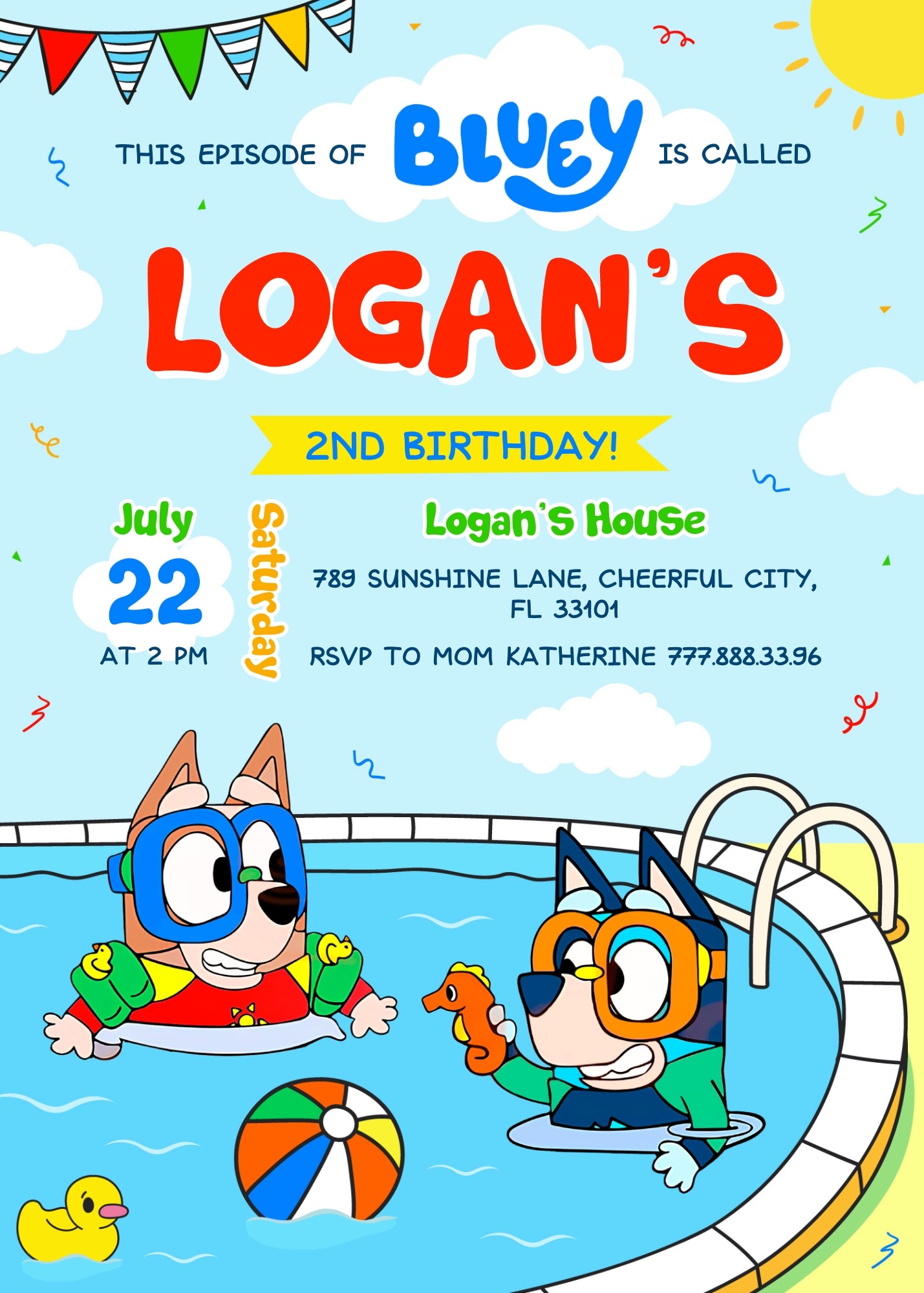 Bluey Bingo Pool customizable invitation template | Share or Print | MA530