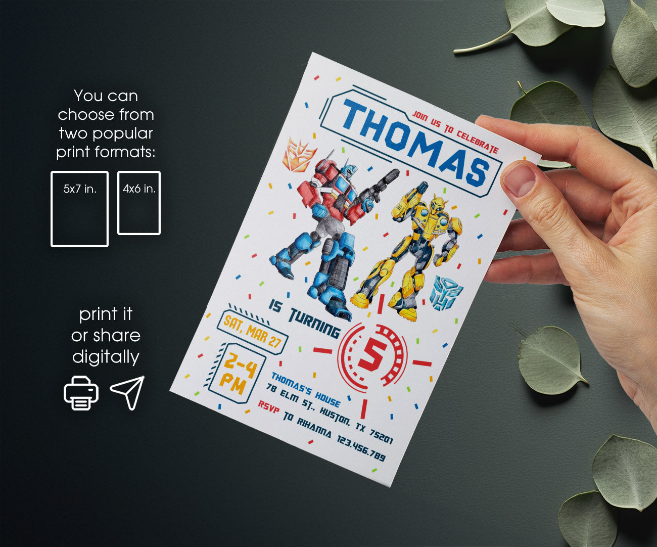 Transformers Rescue Bots customizable invitation template | Share or Print | boy | SD828