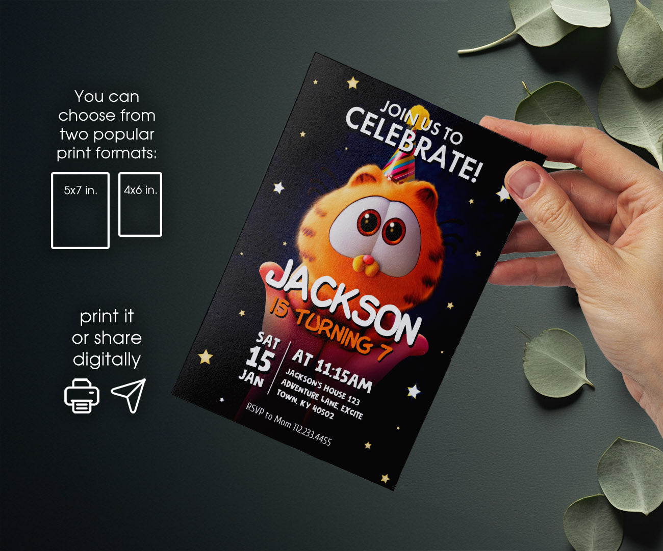 Garfield Orange Cat customizable invitation template | Share or Print | boy | UI480