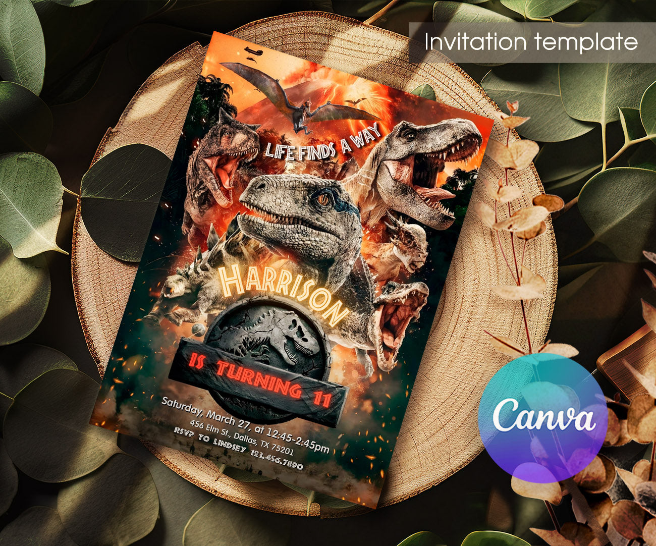 Jurassic World Dinosaur customizable invitation template | Share or Print | UB320