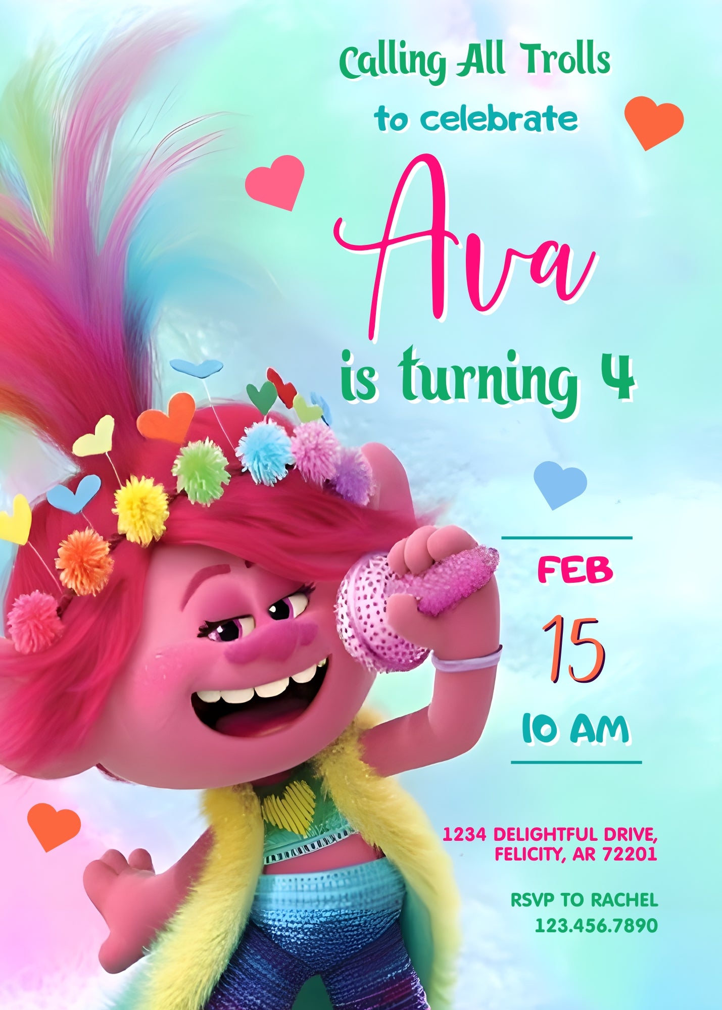 Trolls Poppy customizable invitation template | Share or Print | GI074