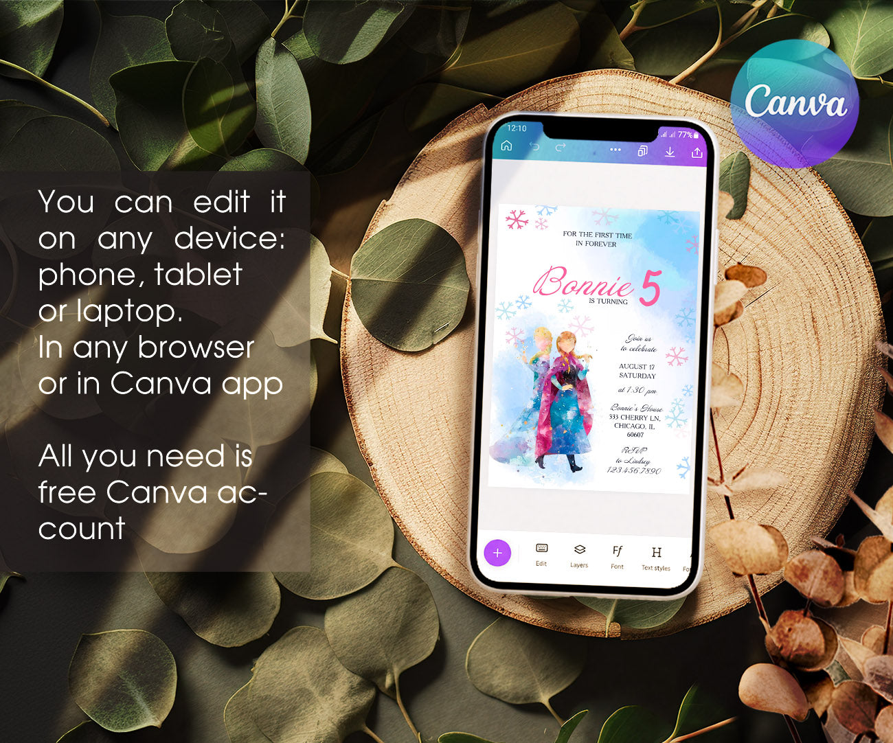 Frozen Elsa customizable invitation template | Share or Print | girl | TI233